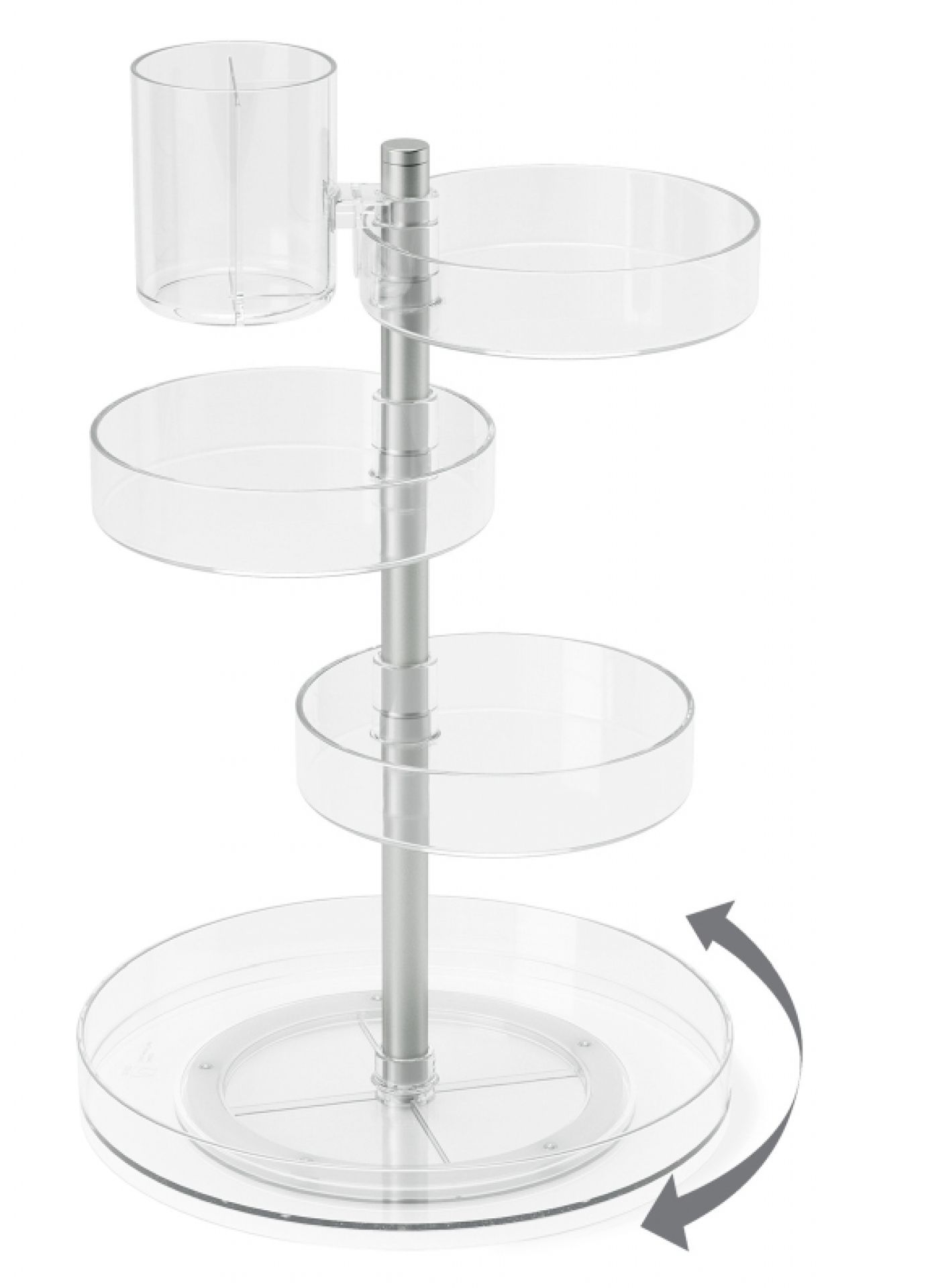 Transparenter, drehbarer Pirouette Organizer mit vier Ebenen und Stifthalter für Kosmetik und Bad.