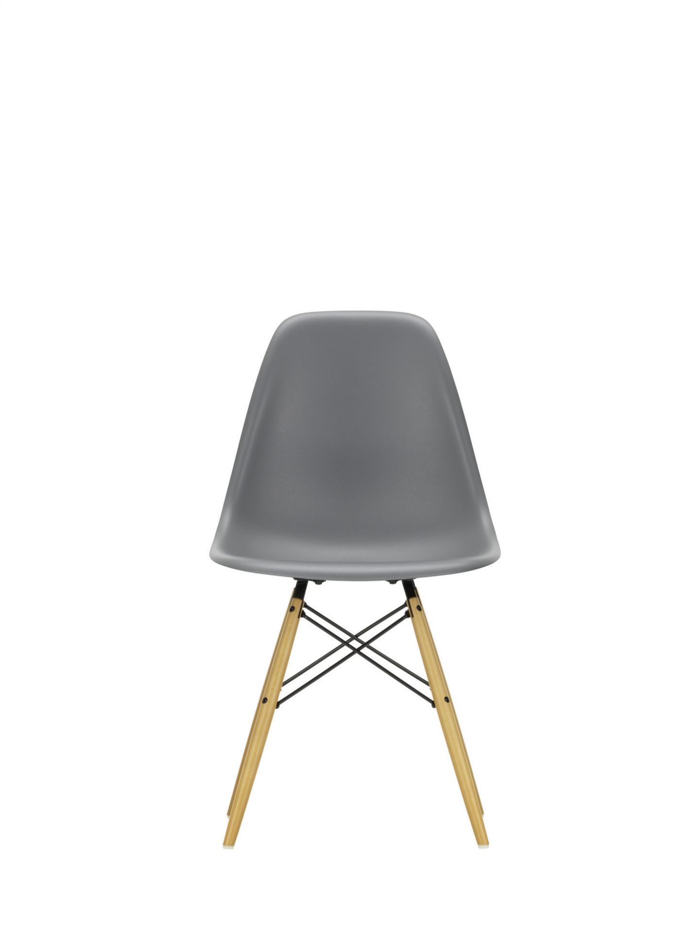 Grauer Eames Plastic Side Chair mit Ahorn-Gestell, moderner Designstuhl für Esszimmer und Büro.