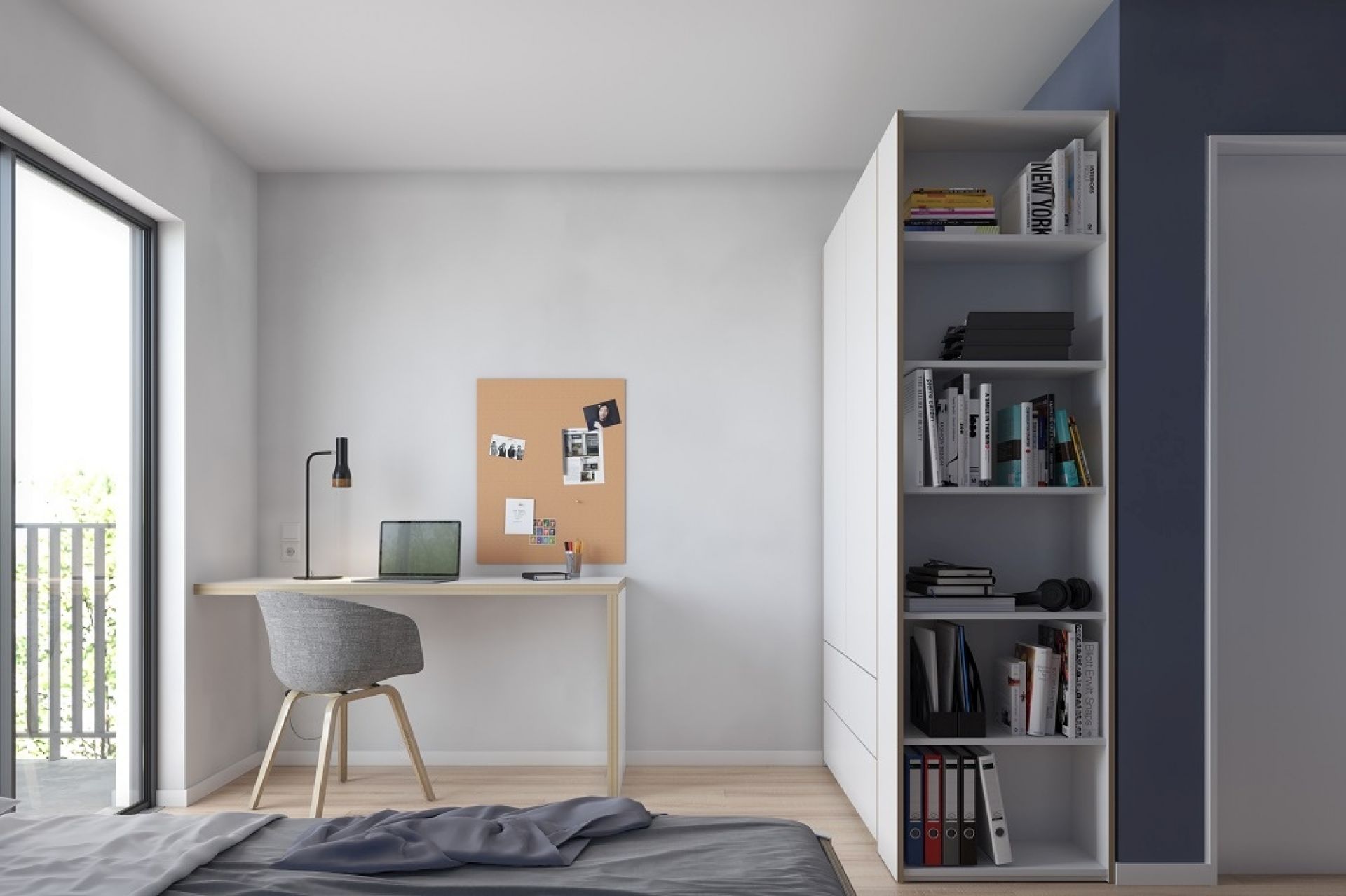 MODULAR PLUS Schrank von Müller Möbelwerkstätten mit Regalelement in einem modern eingerichteten Arbeitszimmer.