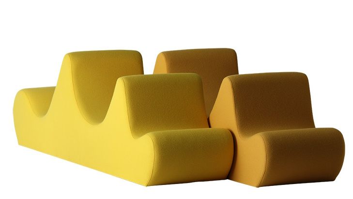 Welle 3 Sofa von Verpan, gelbes modulares Sofa-System, modernes Design für Wohnzimmer und Lounges.