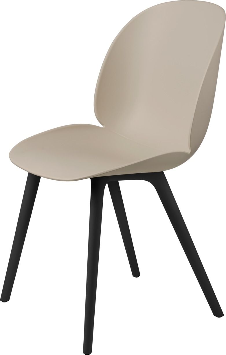 Beige Beetle Chair Esszimmerstuhl mit schwarzem Gestell, ungepolstert, moderner Design Stuhl.