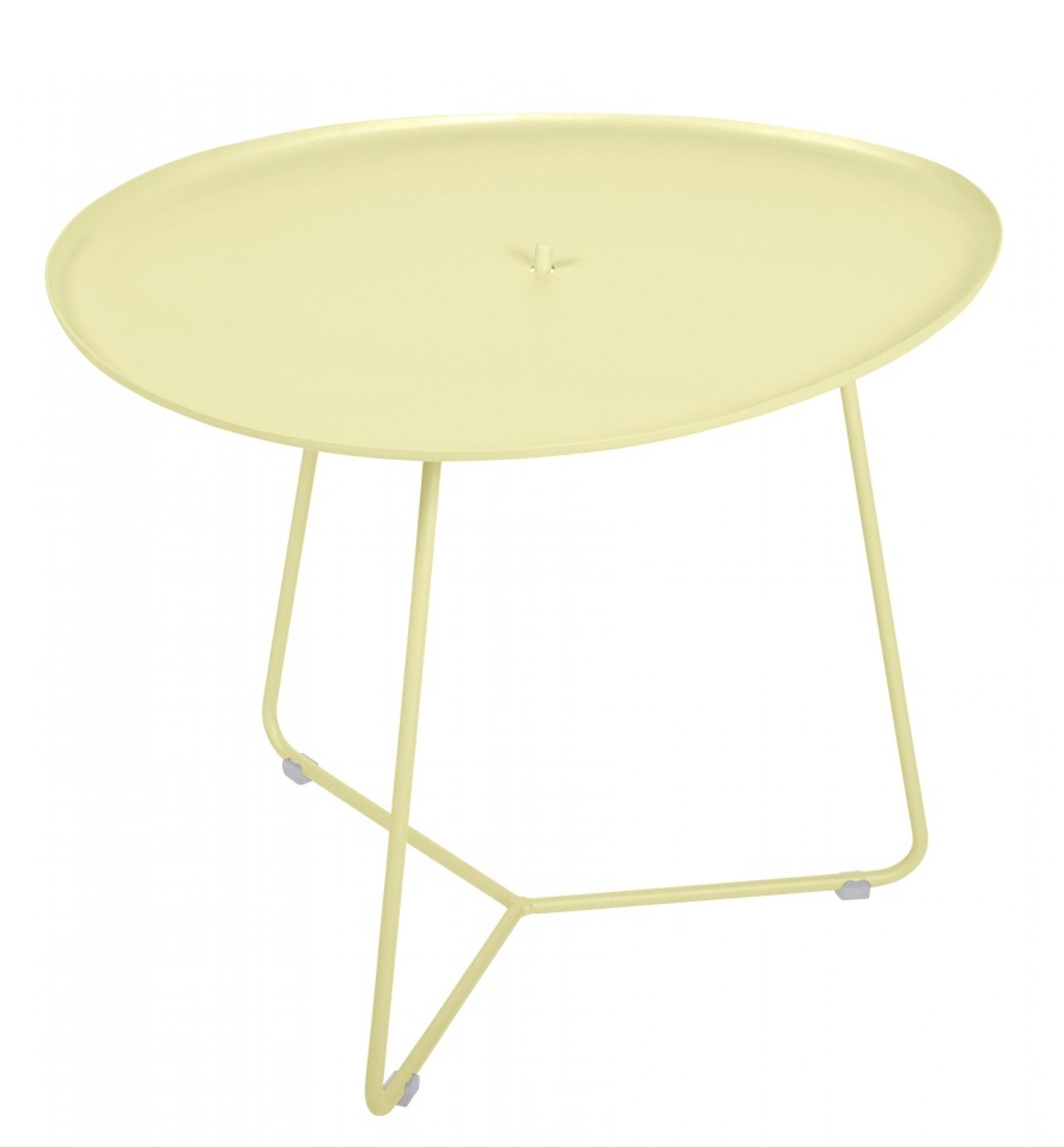 Kleiner, runder Cocotte Outdoor Tisch von Fermob in Zederngrün. Moderner Beistelltisch für Garten, Balkon und Terrasse.