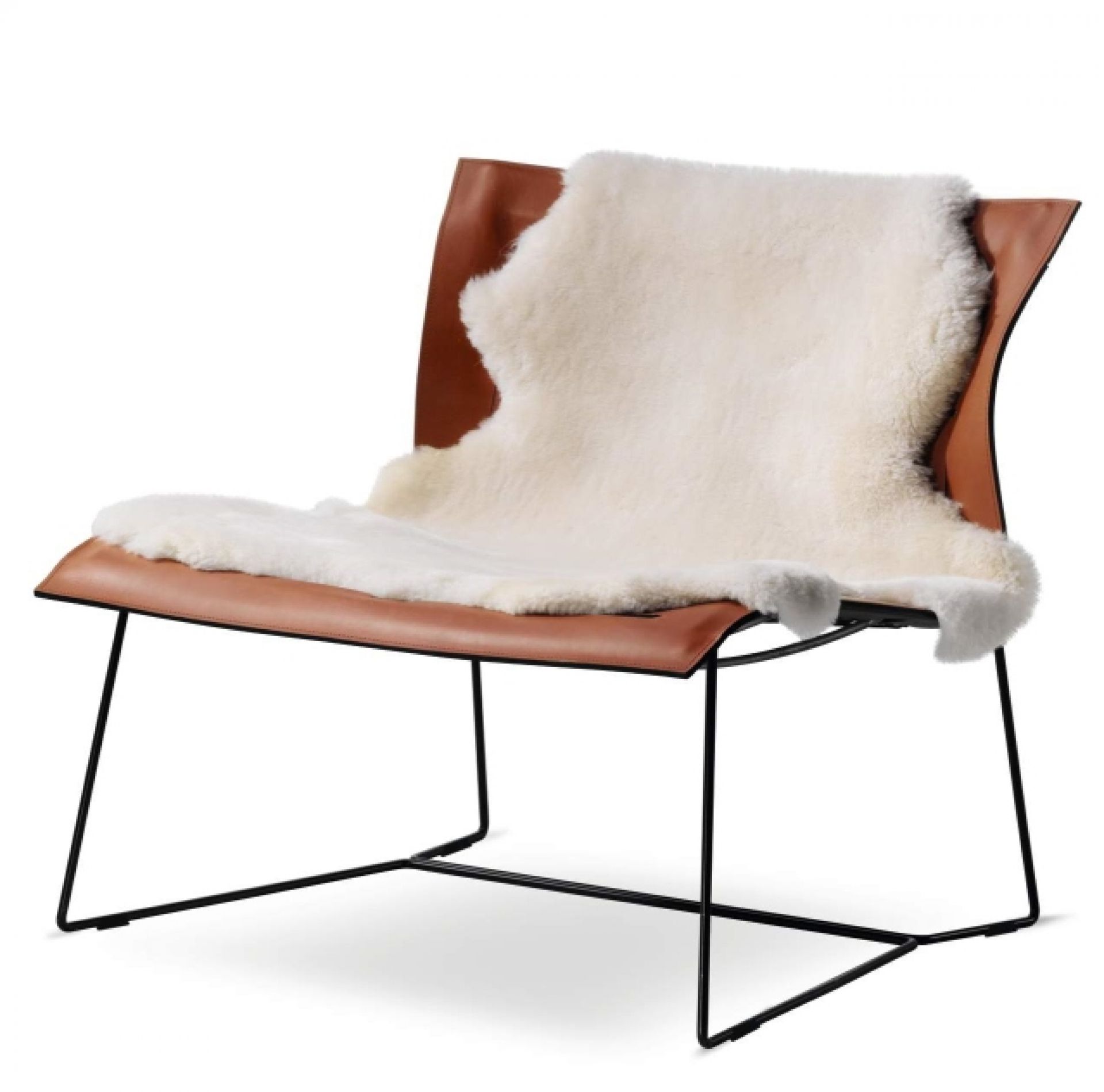 Cuoio Lounge Sessel von Walter Knoll mit braunem Leder und weißem Schaffell.
