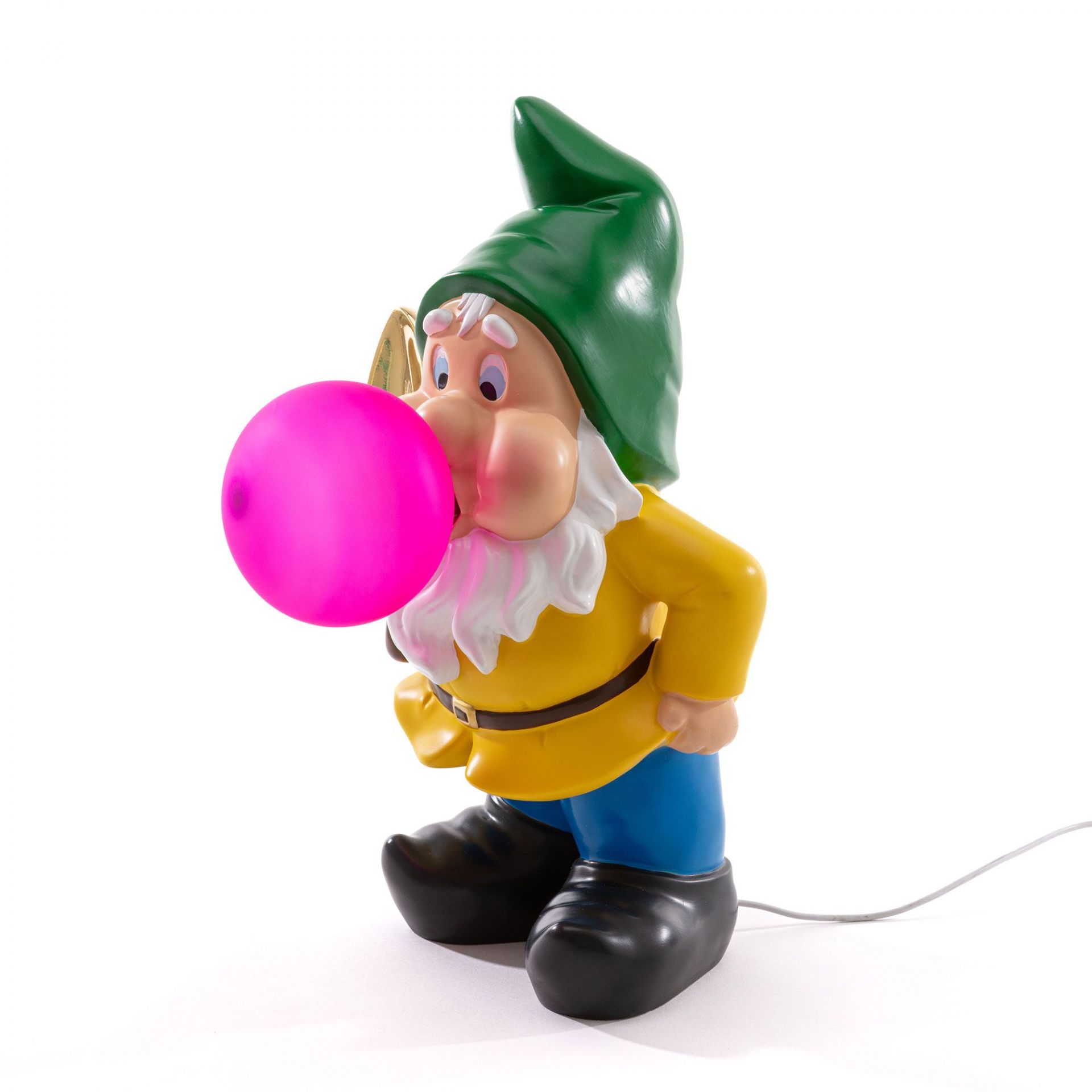 Seletti Gummy Lampe: Gartenzwerg-Leuchte mit pinkfarbener Kaugummi-Glühbirne, originelle Tischleuchte für Kinderzimmer.