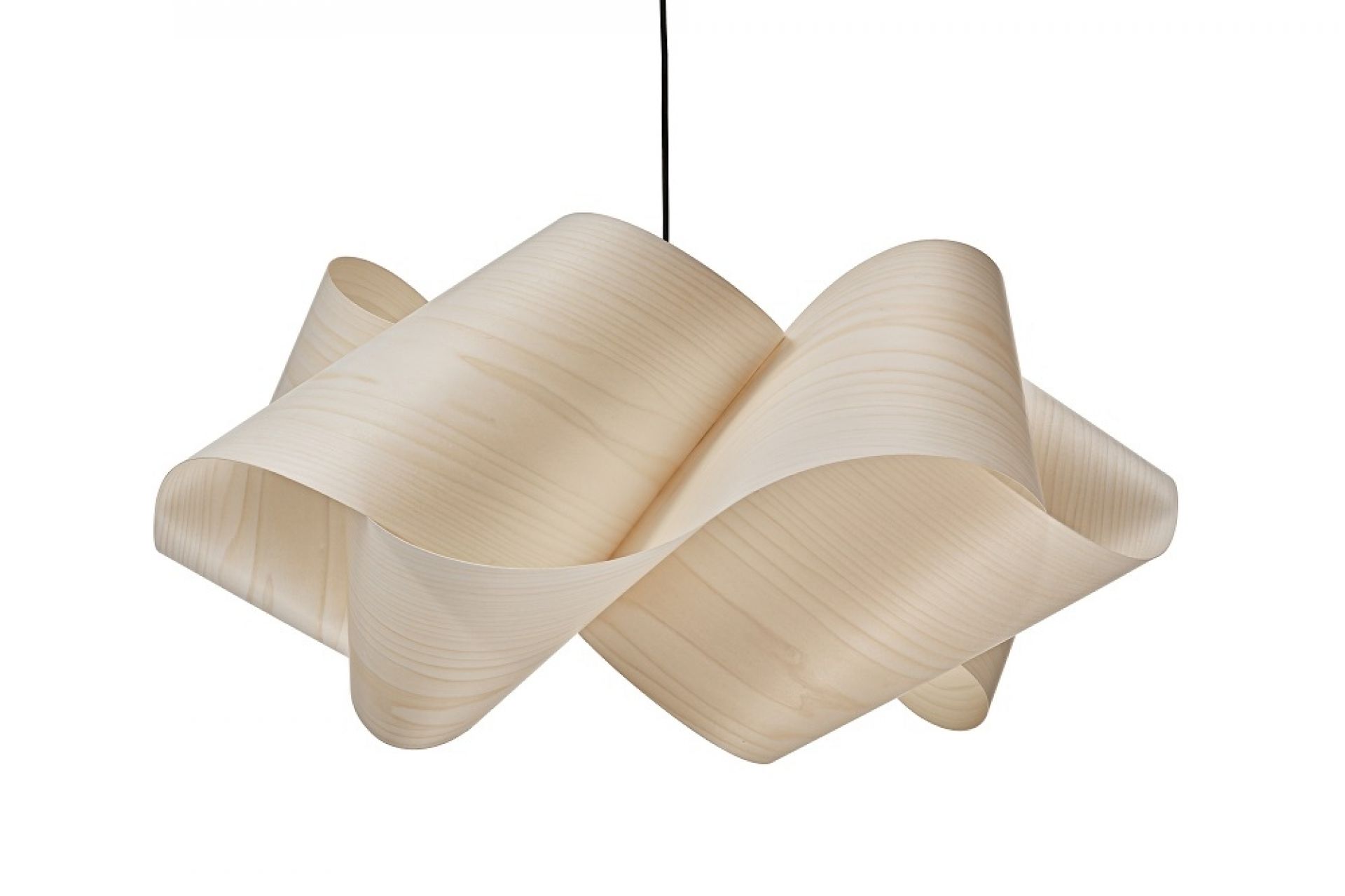 Swirl Pendelleuchte in Elfenbeinweiß von LZF Lamps: Moderne Hängelampe aus Holzfurnier für Wohnzimmer.