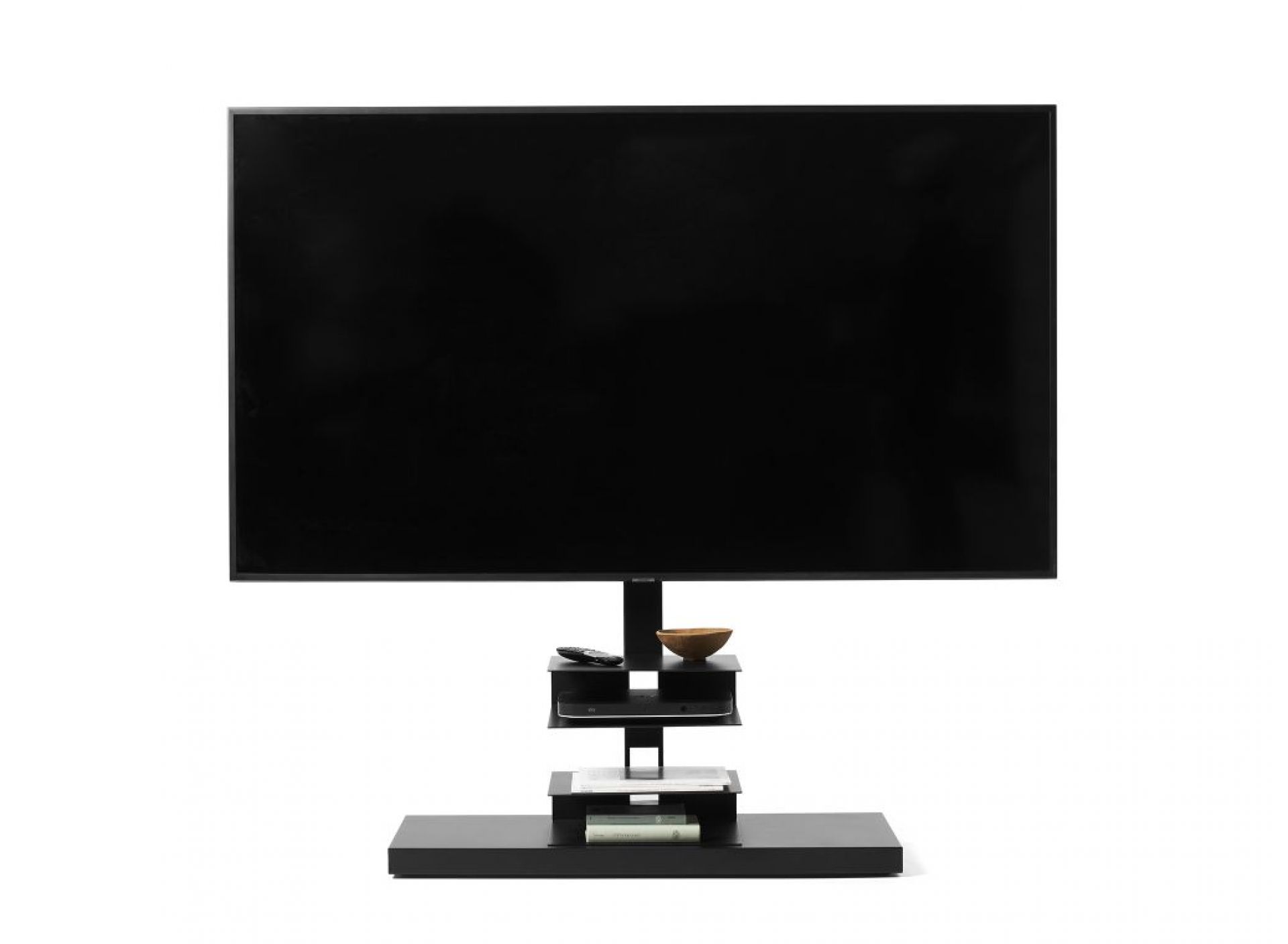 Schwarzer Ptolomeo TV-Ständer von Opinion Ciatti mit Ablageflächen für Zubehör und Dekoration.