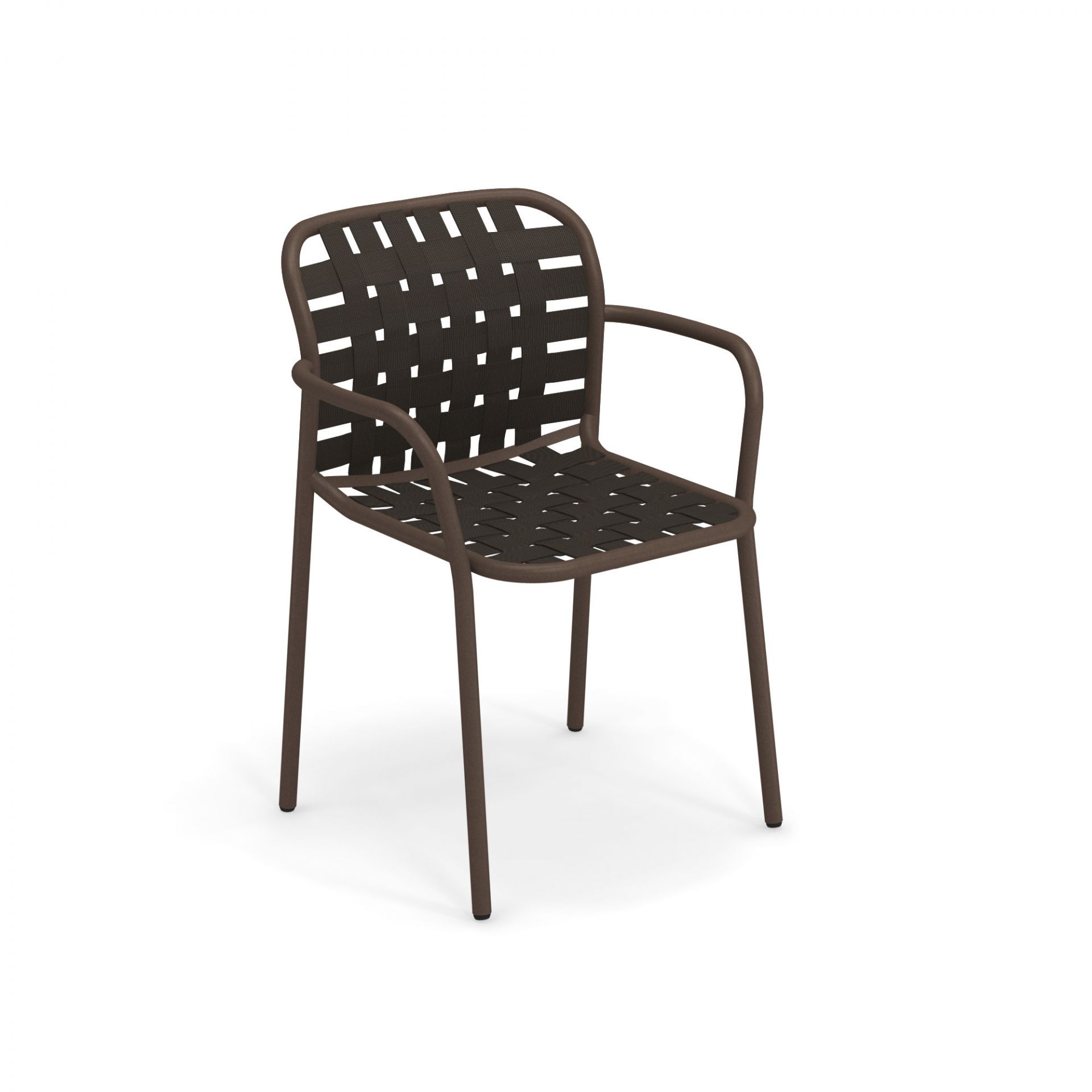 Yard Armlehnenstuhl von emu in Indian-Braun: Moderner Outdoor-Stuhl mit Armlehnen und geflochtener Sitzfläche.