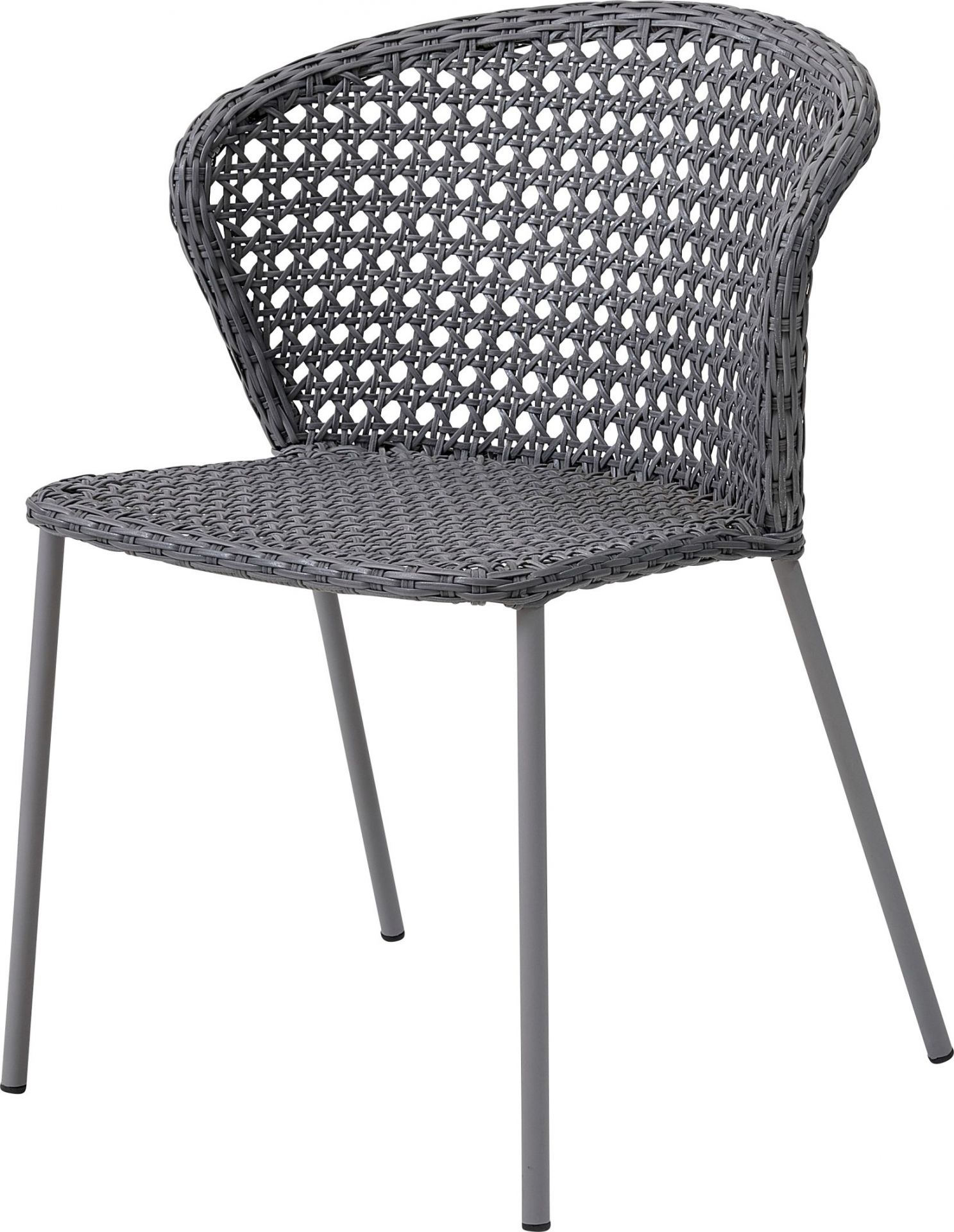 Grauer Lean Stuhl von Cane-Line mit Wiener Geflecht und Metallbeinen. Gartenstuhl für den Außenbereich.