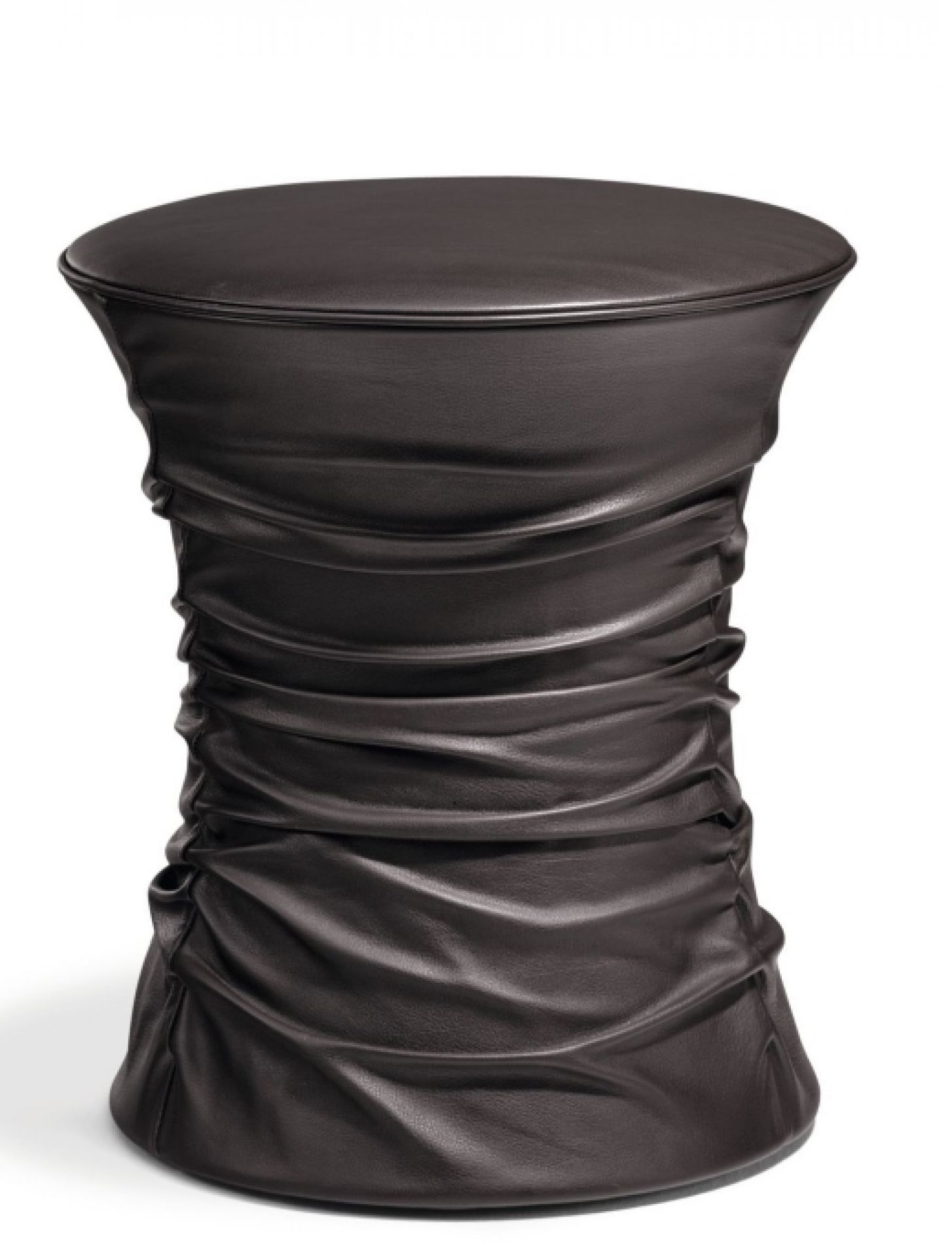 Bellows Hocker von Walter Knoll, Lederhocker in Dunkelbraun, Beistelltisch, modernes Möbeldesign.