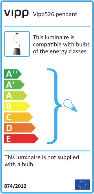 Energieeffizienzlabel der Vipp Pendelleuchte, kompatibel mit Leuchtmitteln der Energieklassen A++ bis E.