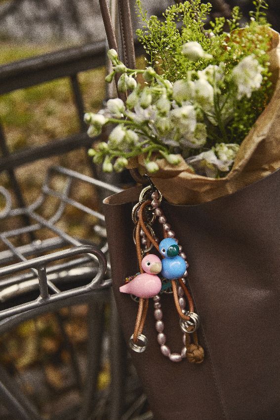 Vogel Blau Schlüsselanhänger silberfarbenes Metall mit Naturleder Kay Bojesen