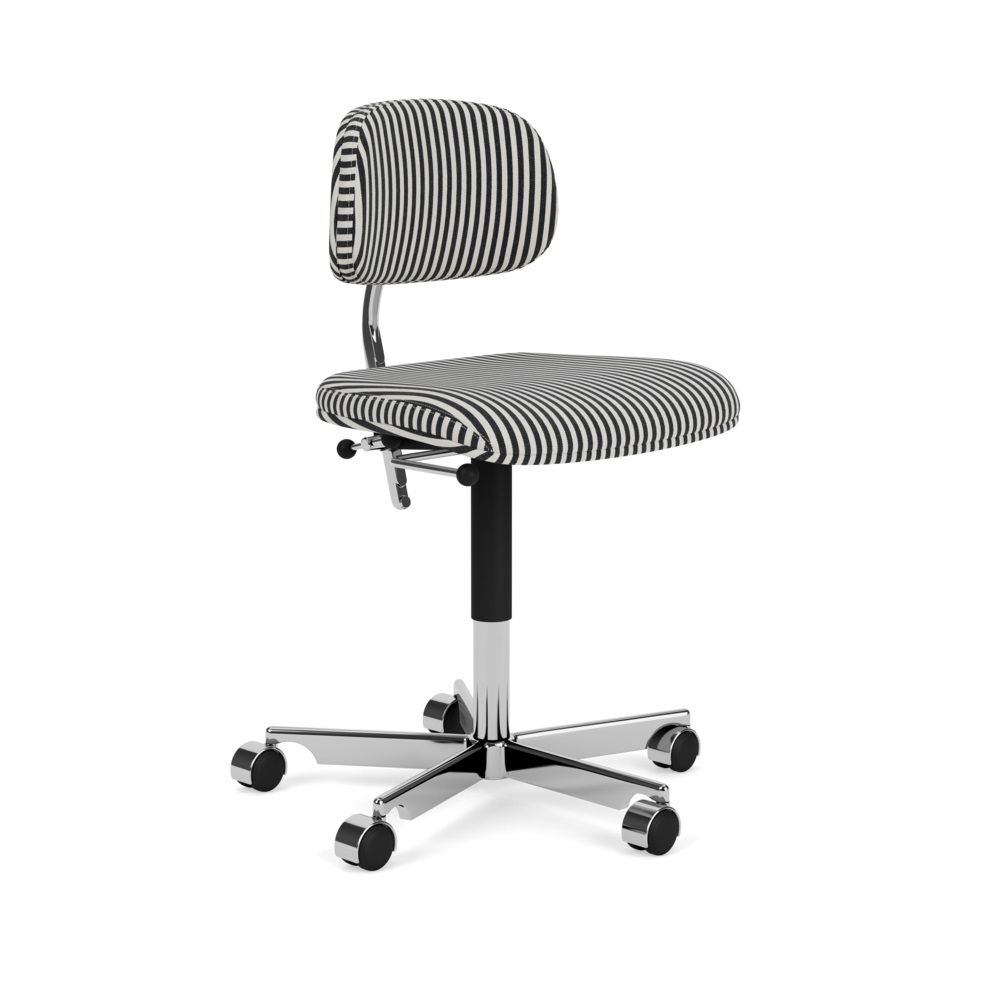 Kevi Bürostuhl 2534U Montana mit Streifenmuster, Chromgestell und Rollen für ergonomisches Arbeiten.