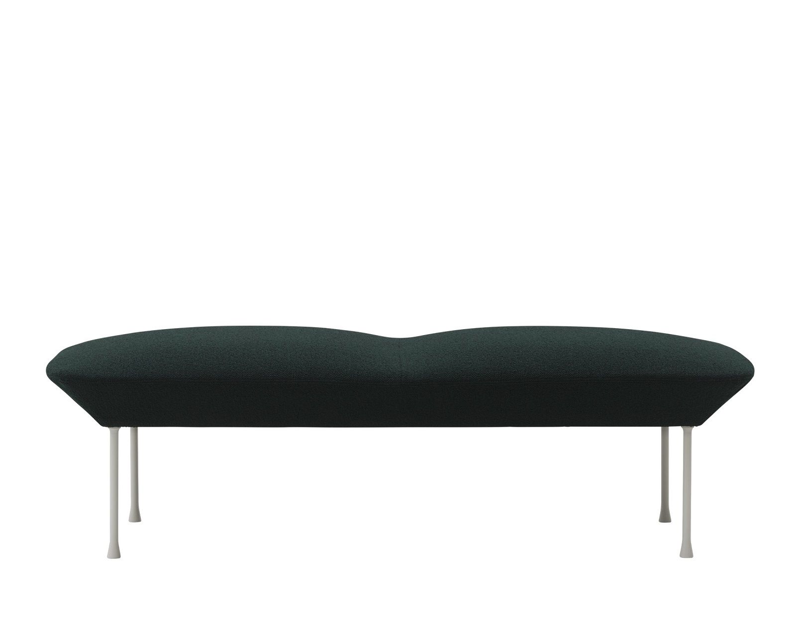 Grüne Oslo Bank von Muuto mit hellen Metallbeinen, modernes Design für Wohnzimmer und Wartebereiche.