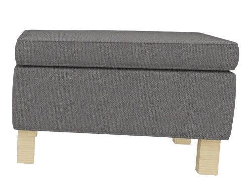 Grauer Krefeld Hocker mit Stoffbezug und hellen Holzfüßen. Bequemer Sitzhocker für Wohnzimmer.