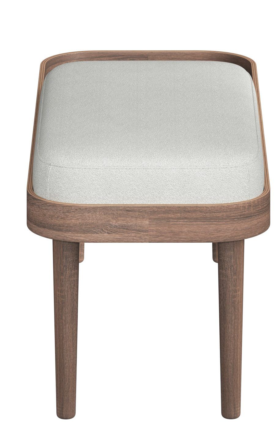 Serena Bank Eiche dunkel gebeizt: Gepolsterte Sitzbank mit hellem Bezug und Holzgestell.