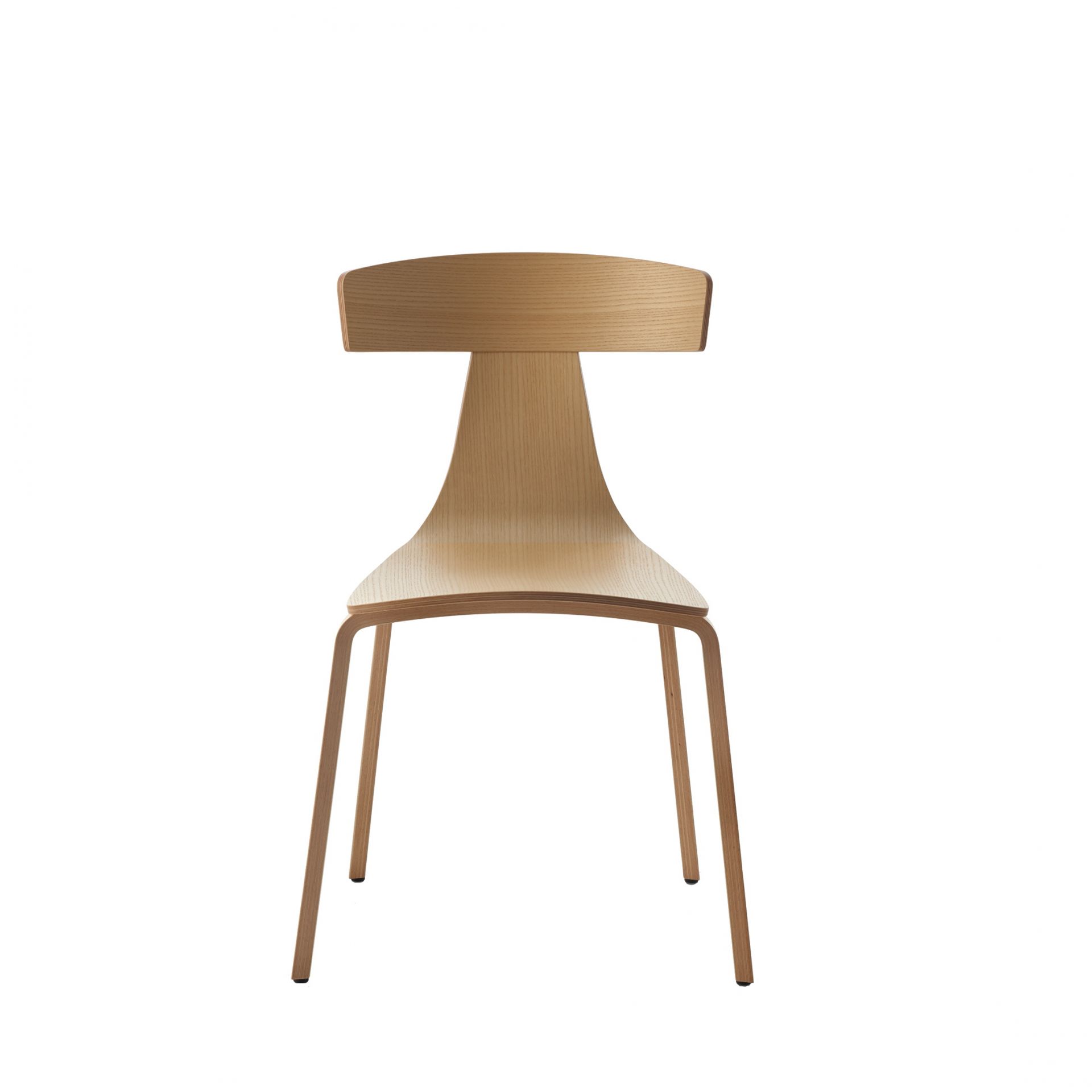 Rückansicht des Remo Holzstuhl Esche Plank, ein moderner Stuhl aus hellem Holz.