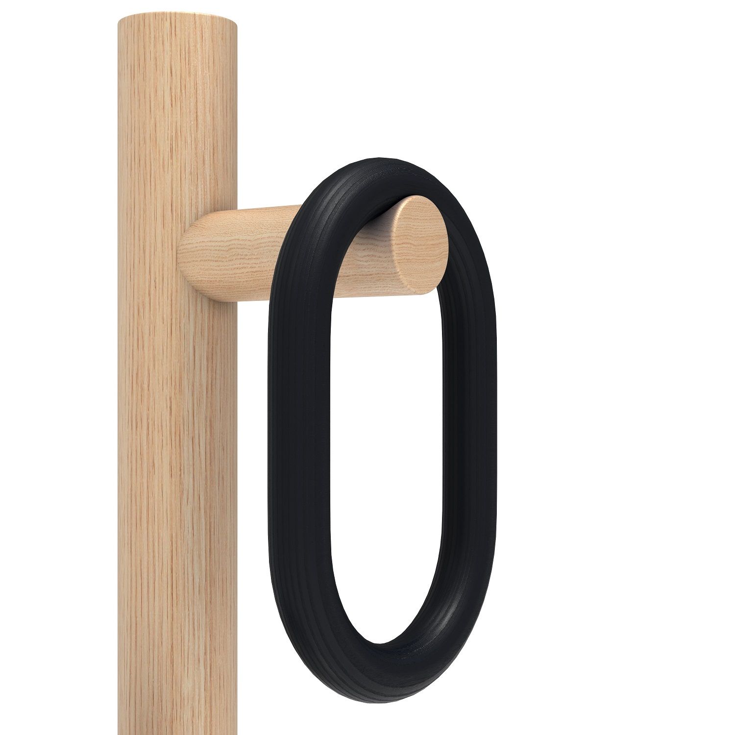 Detailaufnahme: Hartô Fernand Kleiderständer aus Eiche mit schwarzem Ring zum Aufhängen von Kleidung.