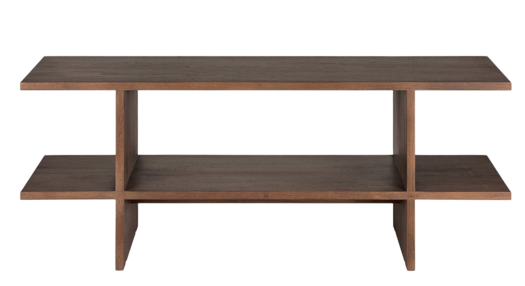 Ethnicraft Kabuki Beistelltisch aus dunklem Holz mit zwei Ebenen und minimalistischem Design.