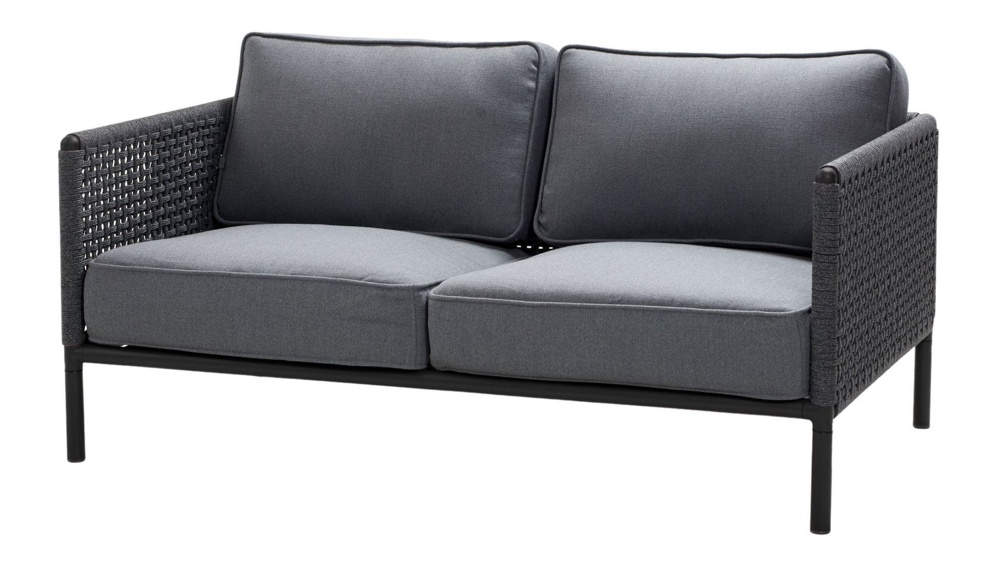 Graues Encore 2-Sitzer Sofa von Cane Line mit geflochtenen Seiten und AirTouch Kissen.