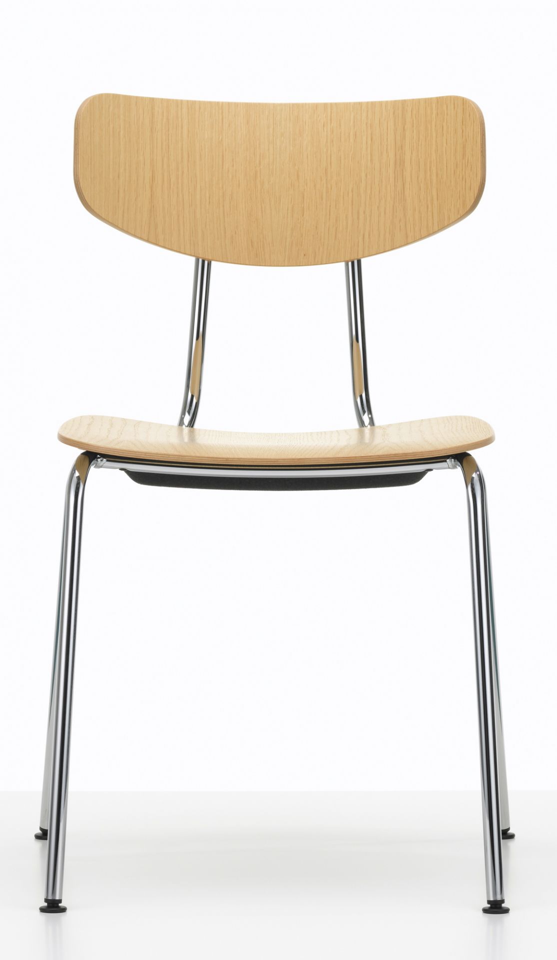 Vitra Moca Stuhl: Holzstuhl mit verchromtem Stahlgestell, modernes Design für Esszimmer und Büro.