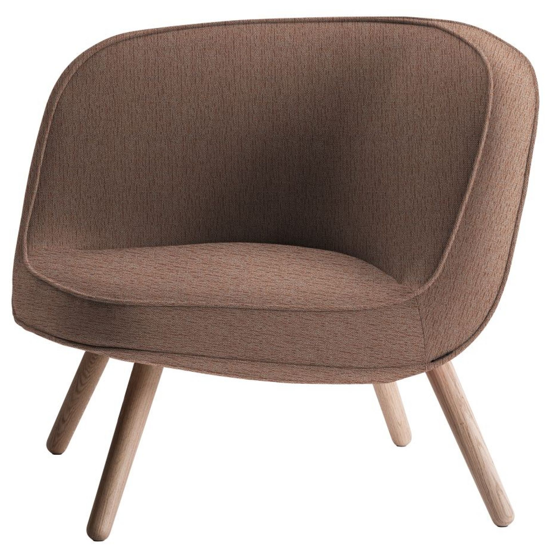 Brauner Via57 Sessel von Fritz Hansen mit Holzbeinen, moderner Loungesessel für Wohnzimmer und Büro.