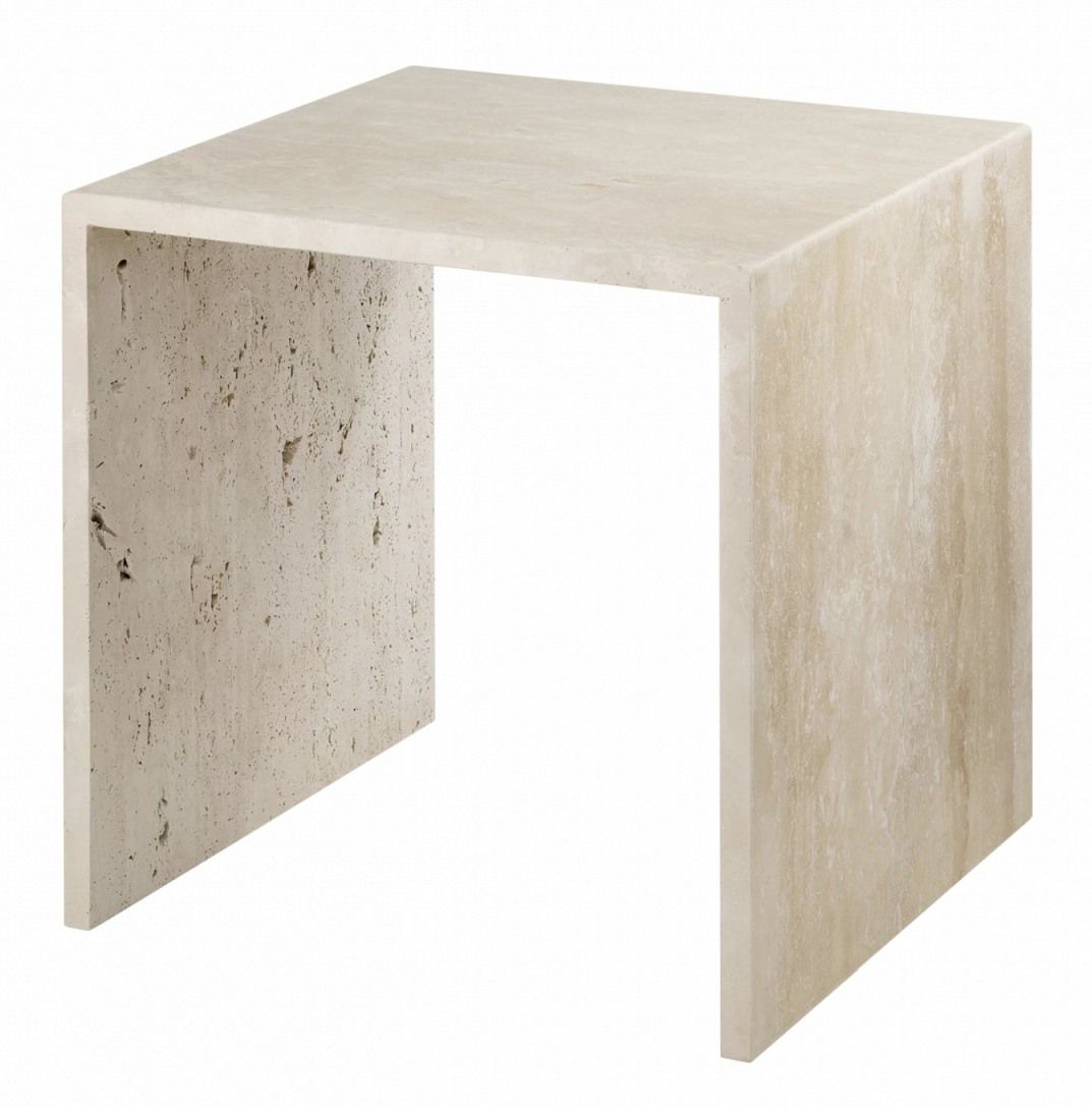 Blomus Varu Beistelltisch aus Travertin, moderner Akzenttisch für Wohnzimmer und Büro, minimalistisches Design.