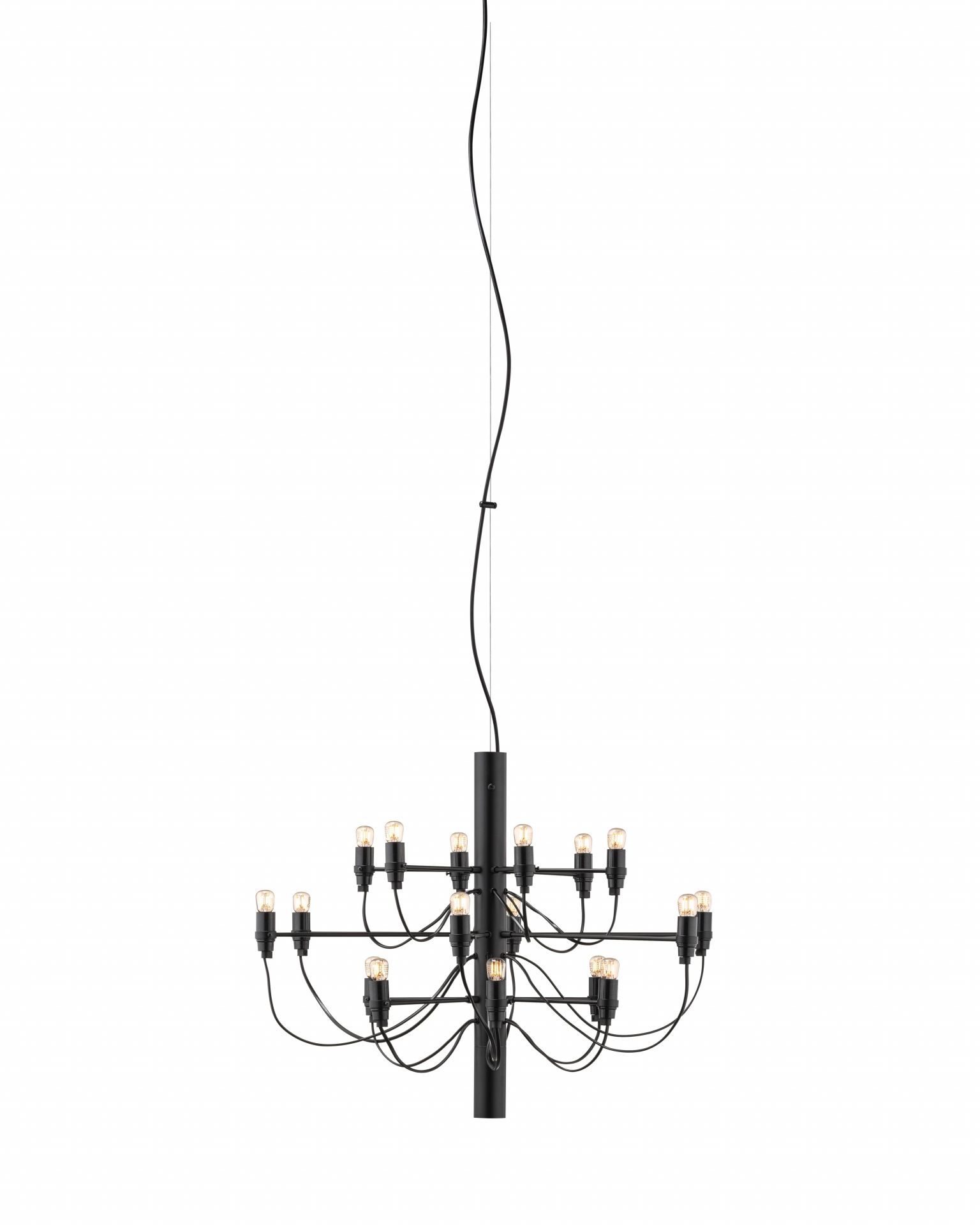Schwarzer Flos Kronleuchter 2097/18 mit 18 Glühbirnen, modernes Design für Wohnzimmer und Esszimmer.