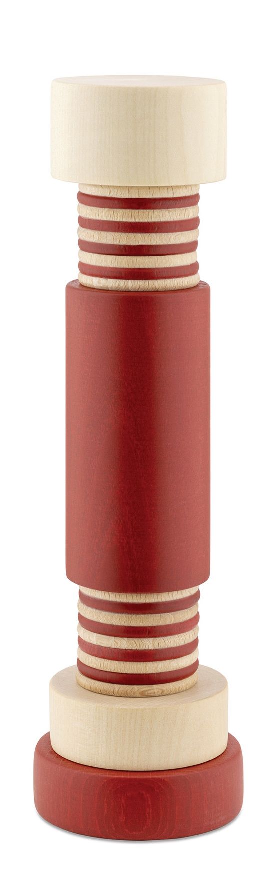 Rote Alessi Gewürzmühle aus Holz für Salz, Pfeffer und andere Gewürze.