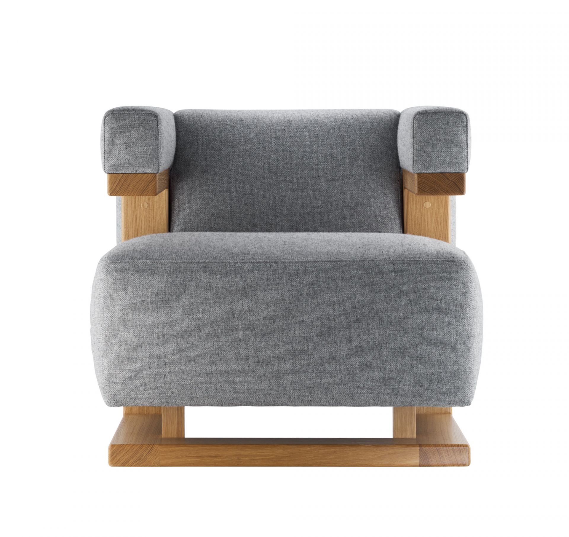 Gropius Sessel im Bauhaus-Stil, grauer Stoffbezug Hallingdal, Gestell aus massivem Eichenholz.