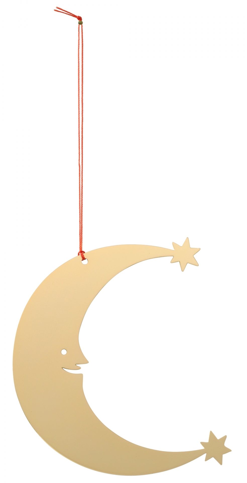 Girard Ornaments Vitra-Mond: Goldener Mond mit Gesicht und Sternen, hängende Weihnachtsdekoration.