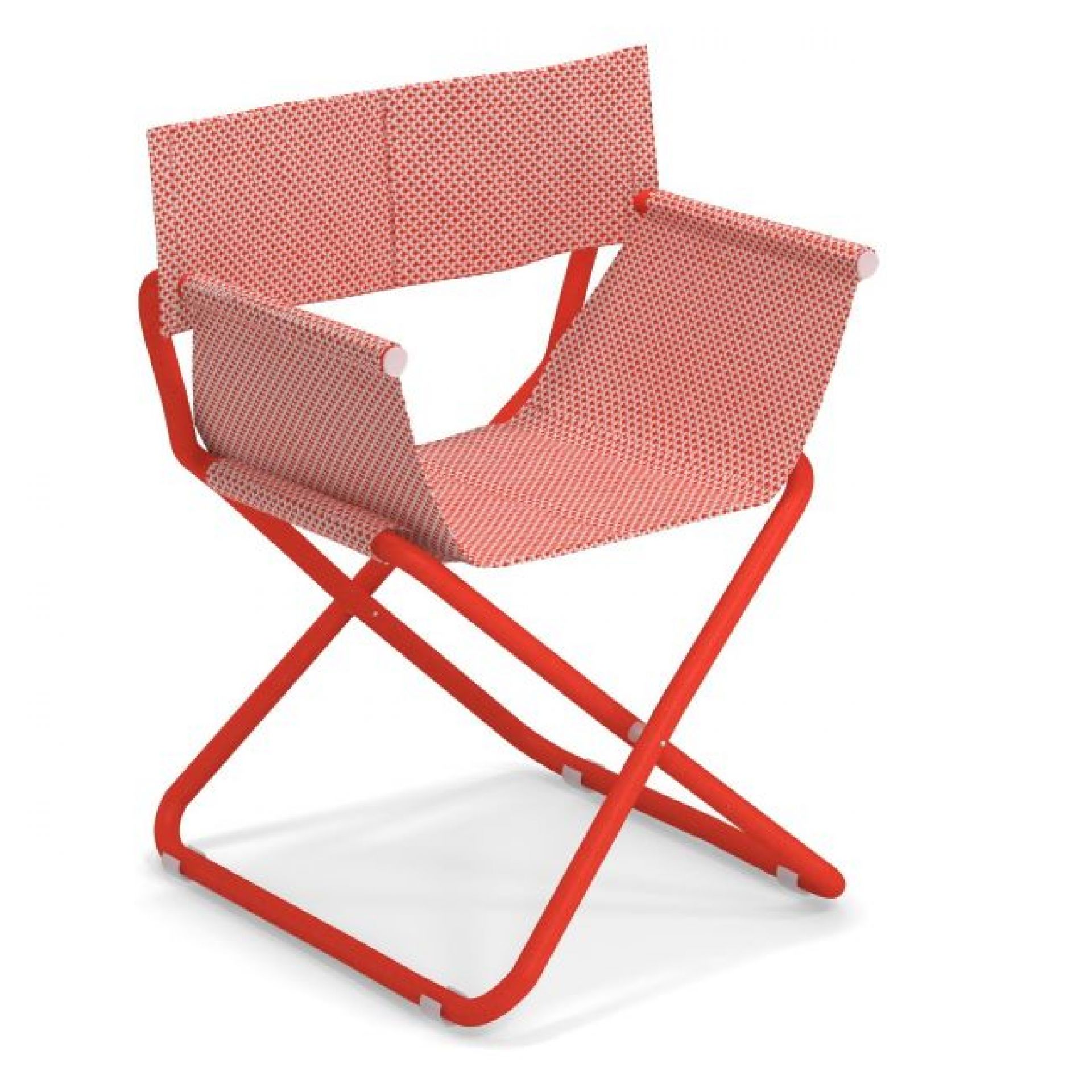 Snooze Regiestuhl Emu: Klappbarer Outdoor-Stuhl in Rot mit gemustertem, beigem Stoff für Garten und Terrasse.