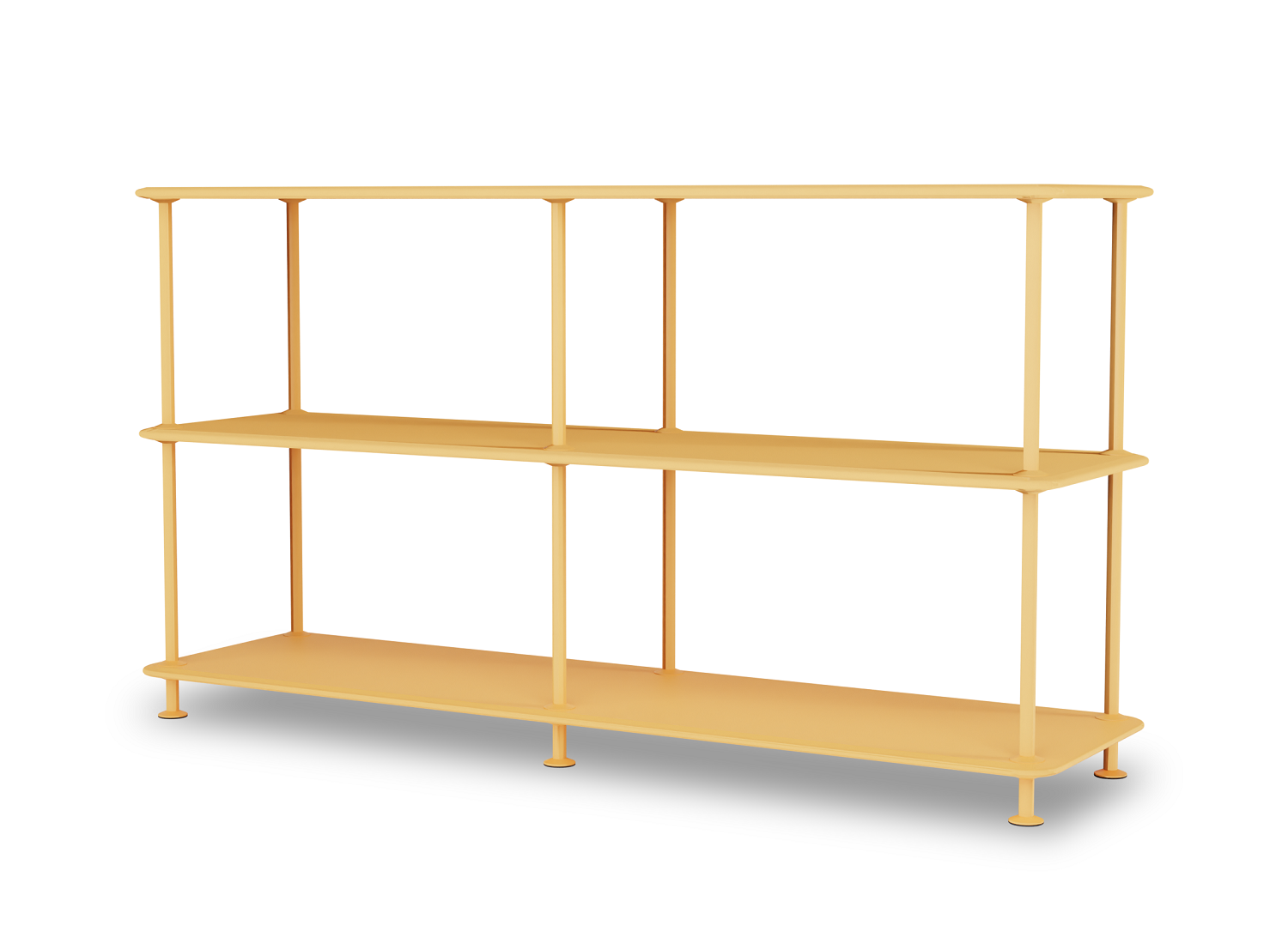 Montana Free Regal in Gelb, dreistöckiges, modulares Regalsystem für Wohnzimmer und Büro.