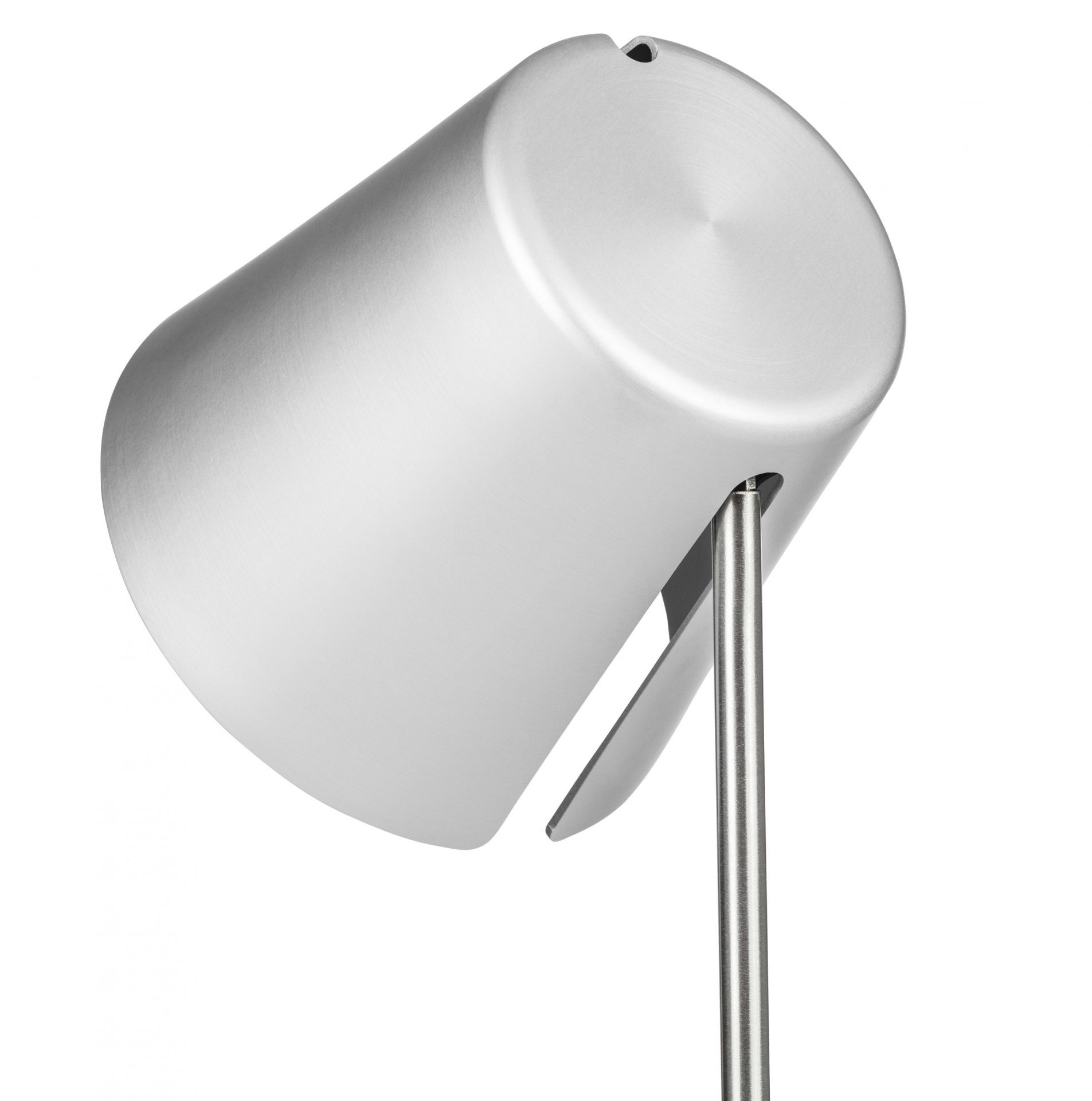 Nahaufnahme der modernen FEZ T Tischleuchte von Baltensweiler in Silber.