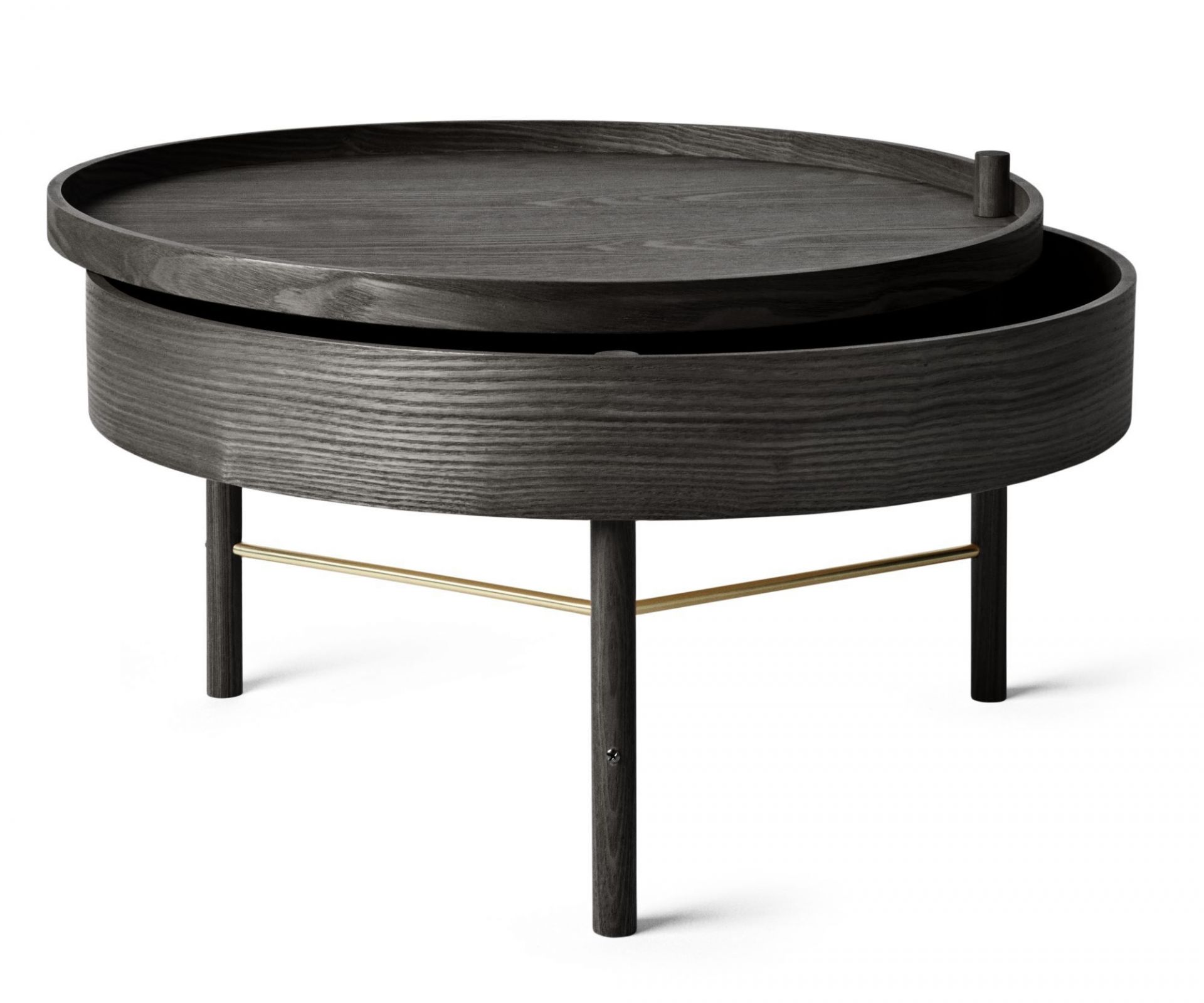 Turning Table Beistelltisch von Audo in Esche schwarz, runder Couchtisch mit drehbarer Tischplatte.