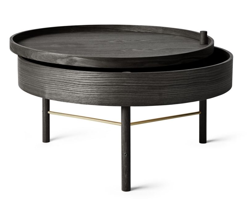 Turning Table Beistelltisch von Audo in Esche schwarz, runder Couchtisch mit drehbarer Tischplatte.