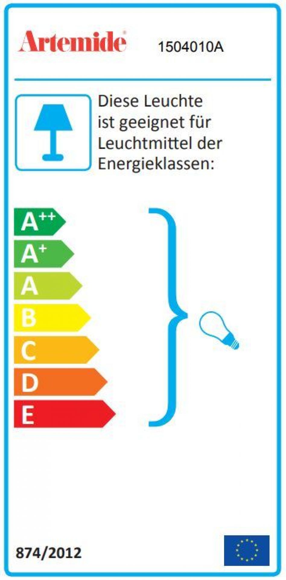 Energieeffizienzlabel der Artemide Cosmic Leaf Terra Stehleuchte, geeignet für Leuchtmittel A++ bis E.