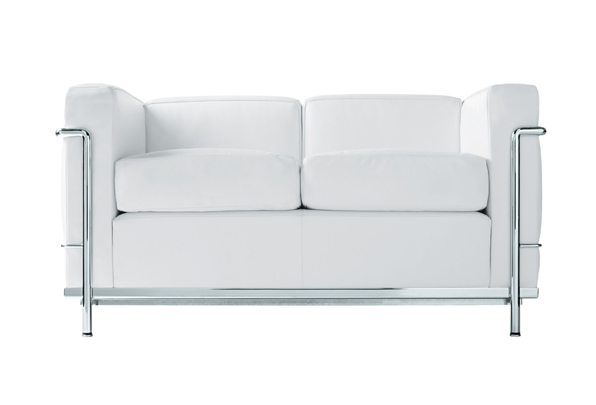 Weißes 2 Fauteuil Grand Confort Zweisitzer Sofa von Cassina mit verchromtem Stahlrohrgestell.