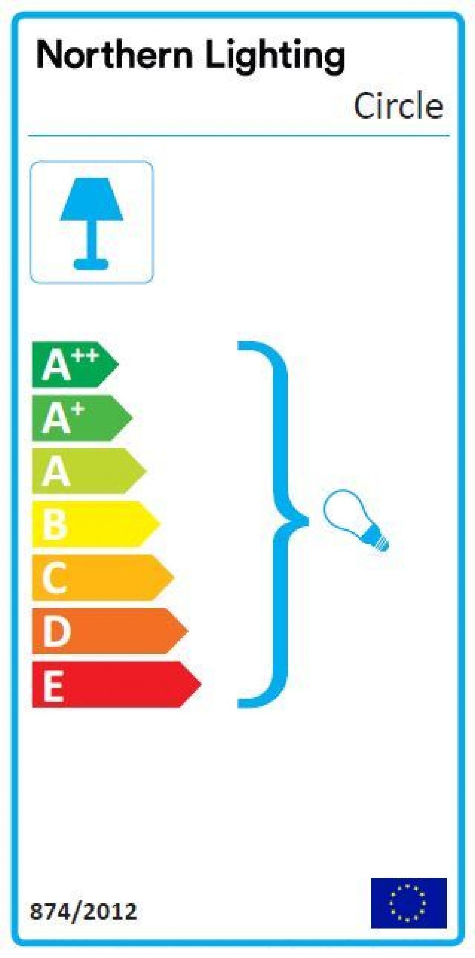 Energielabel der Circle Pendelleuchte von Northern Lighting, Energieeffizienz von A++ bis E.