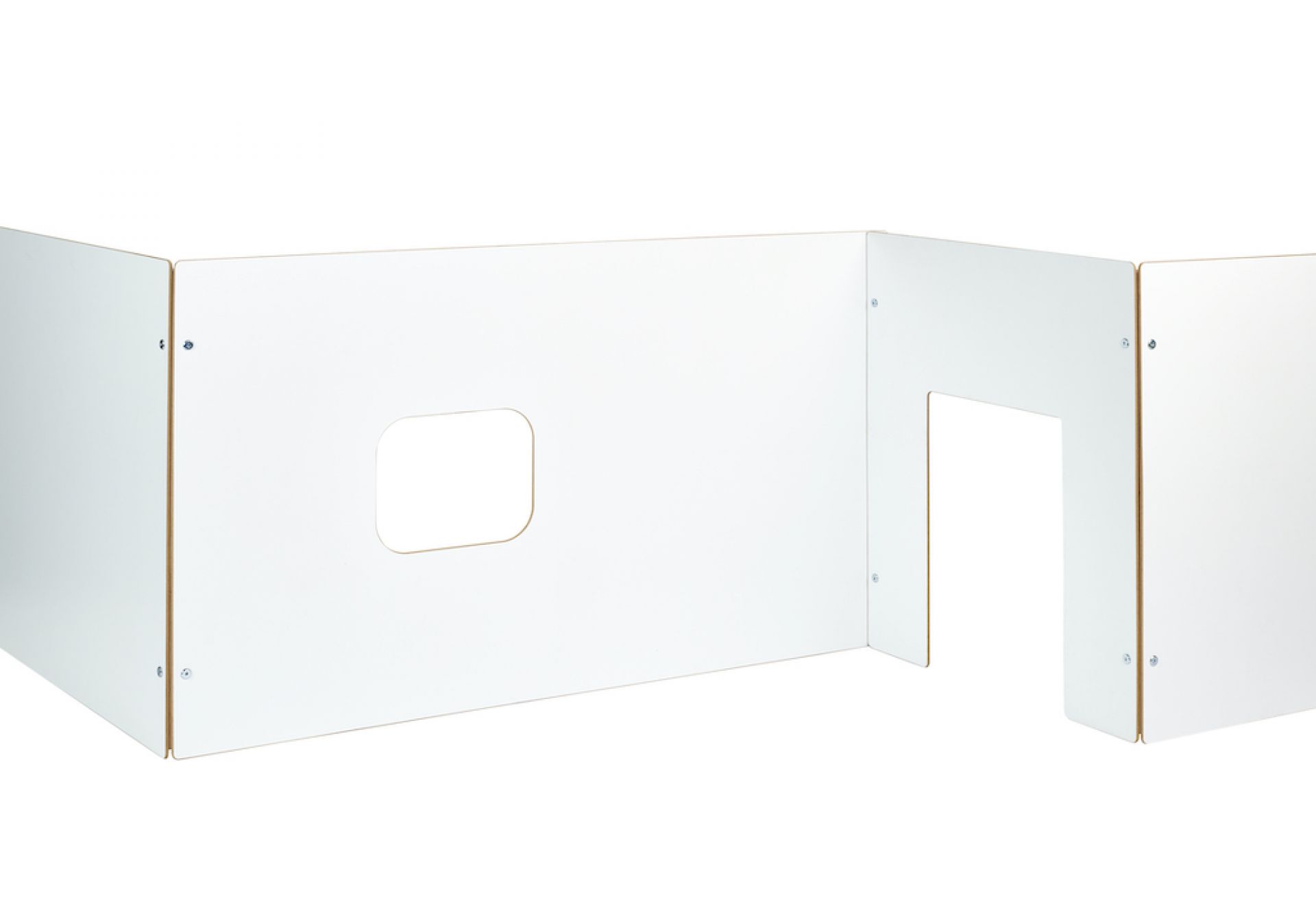 Tojo Kids Spielwand: Weiße Kinderspielwand mit Fenster und Durchgang für kreatives Spielen im Kinderzimmer.