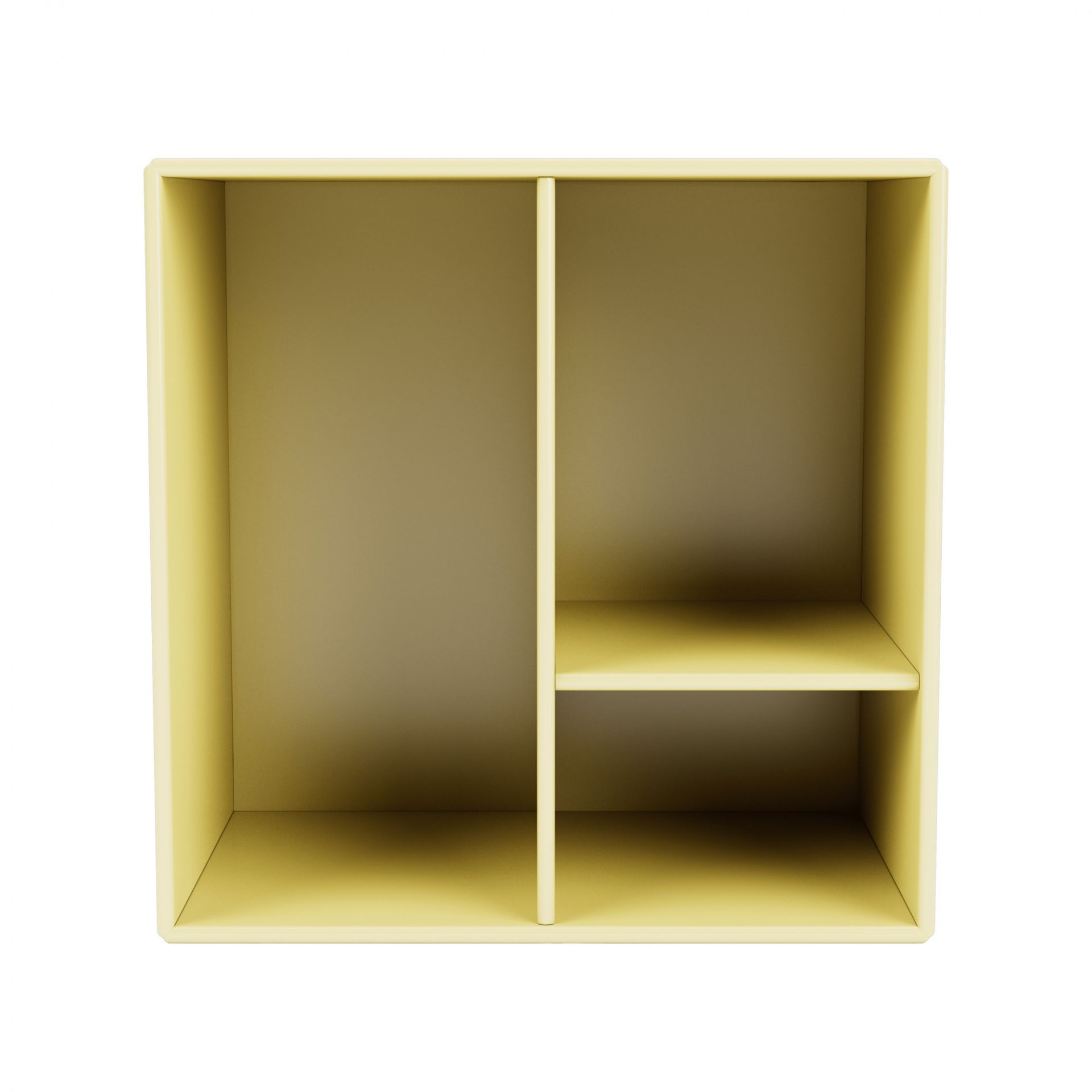 Gelbes Mini Modul Regal mit Regalböden, ideal für kleine Räume und flexible Aufbewahrung.