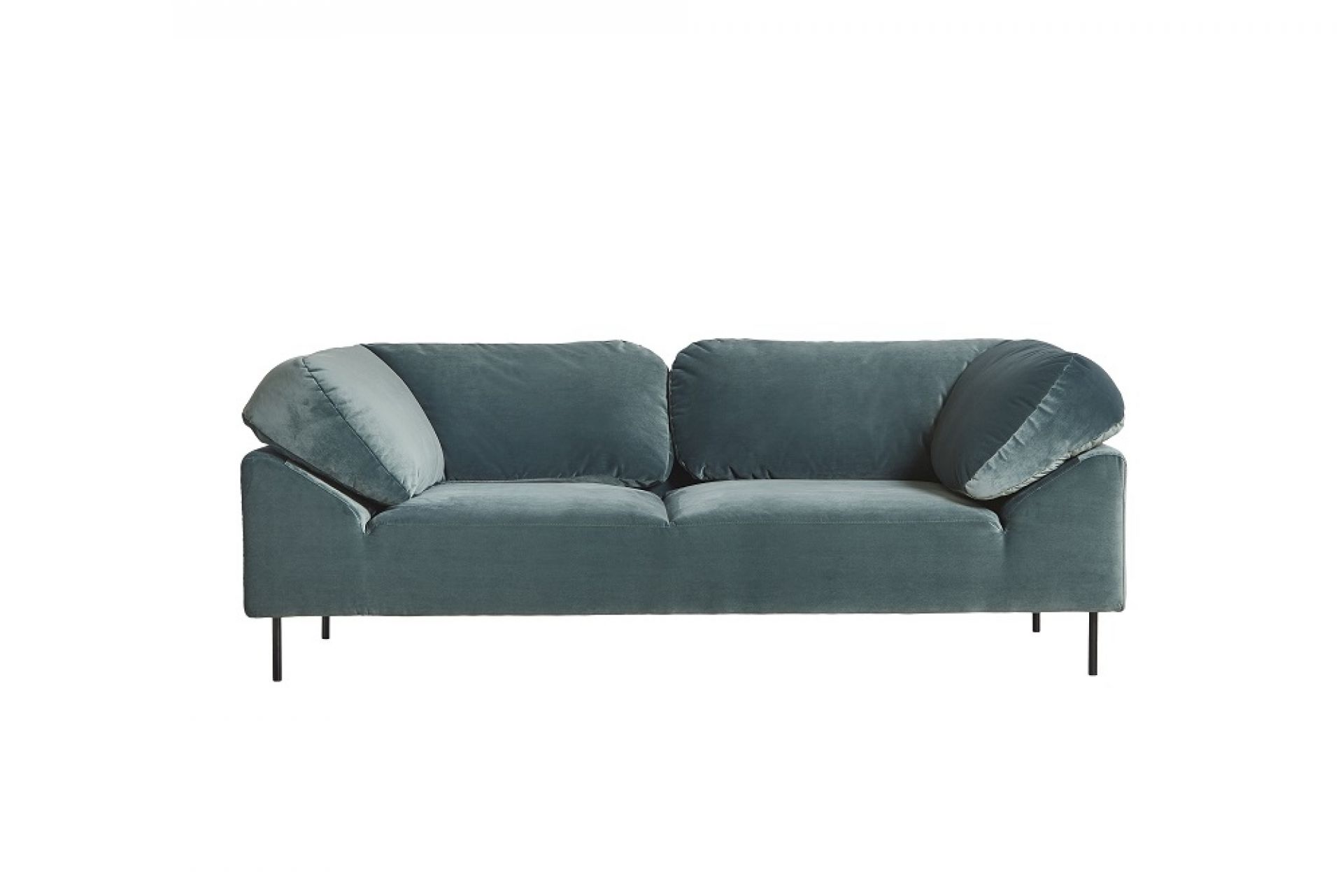 Collar Sofa von Woud in blauem Samt mit schwarzen Füßen, modernes Design Sofa.