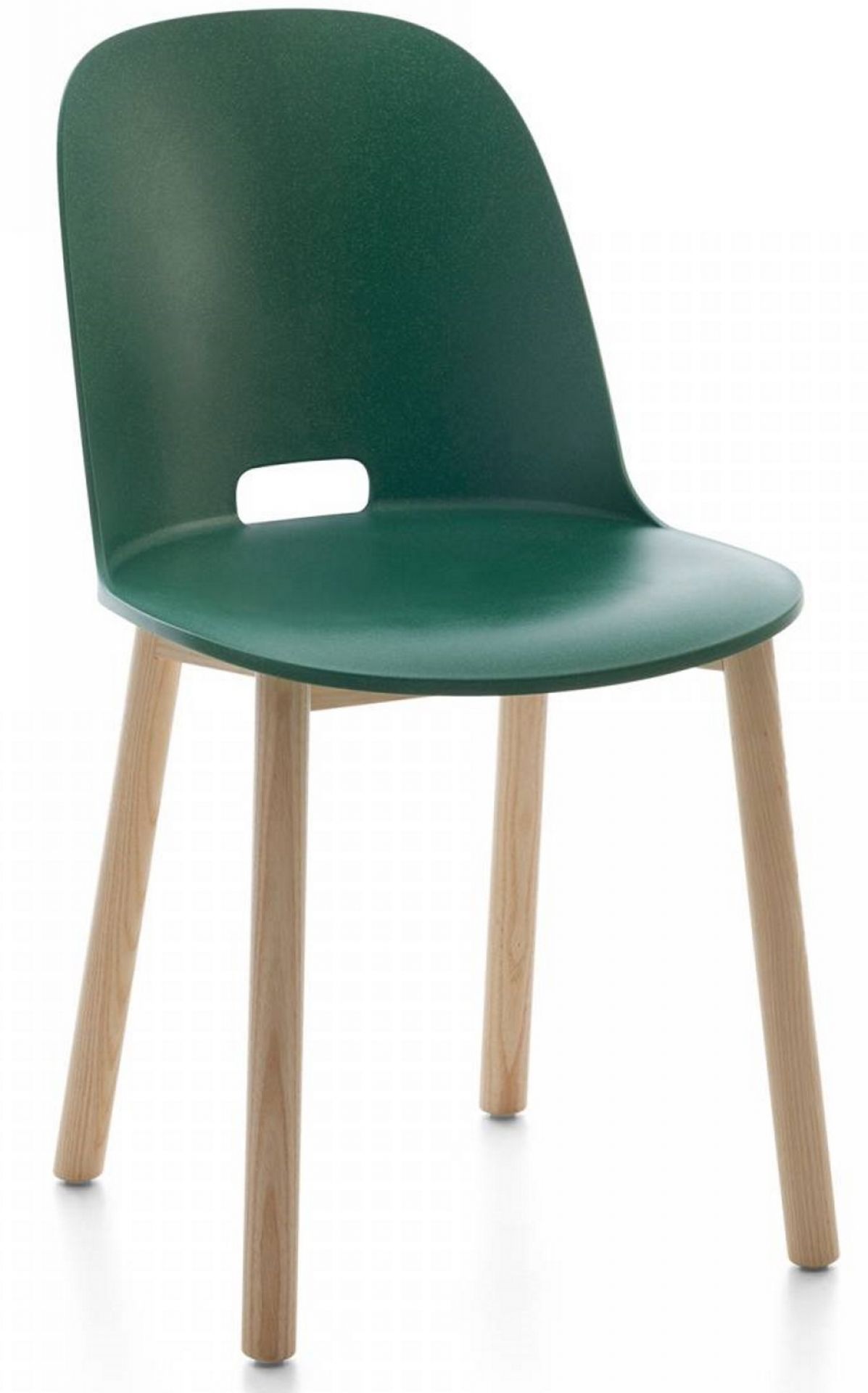 Alfi Chair Stuhl mit hoher Rückenlehne in Emeco-Dunkelgrau, moderner Stuhl mit Holzbeinen.