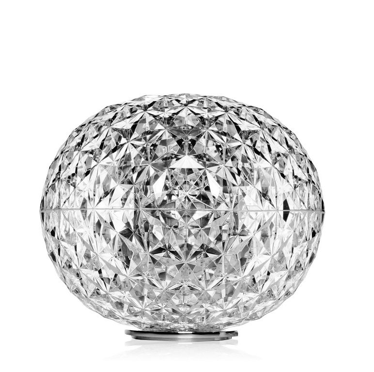 Planet Tischleuchte von Kartell, 28 cm, transparente Designleuchte in Kugelform mit Facetten.