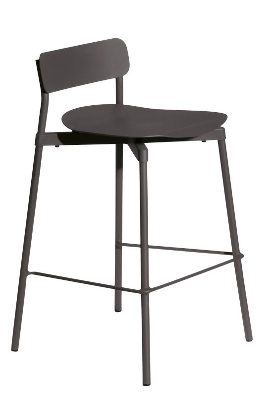 Bild eines grauen Fromme Barstool Barhockers H 65 cm von Petite Friture. Moderner Hocker mit Rückenlehne.