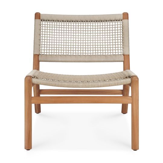 Jack Loungesessel für den Außenbereich von Ethnicraft: Teakholzrahmen mit beige Kordelgeflecht.