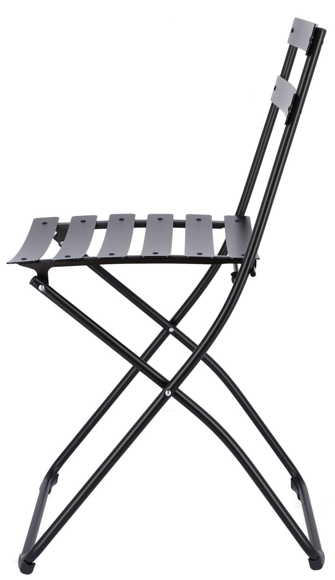 Fiam Spring Klappstuhl von Jan Kurtz, schwarzer Metallstuhl für den Garten oder Balkon.