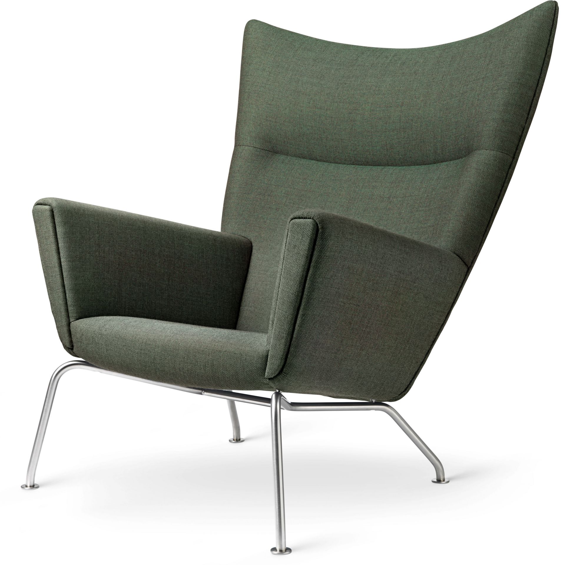 CH445 Sessel: Grüner Wing Chair von Carl Hansen & Søn mit Stahlgestell. Designermöbel.