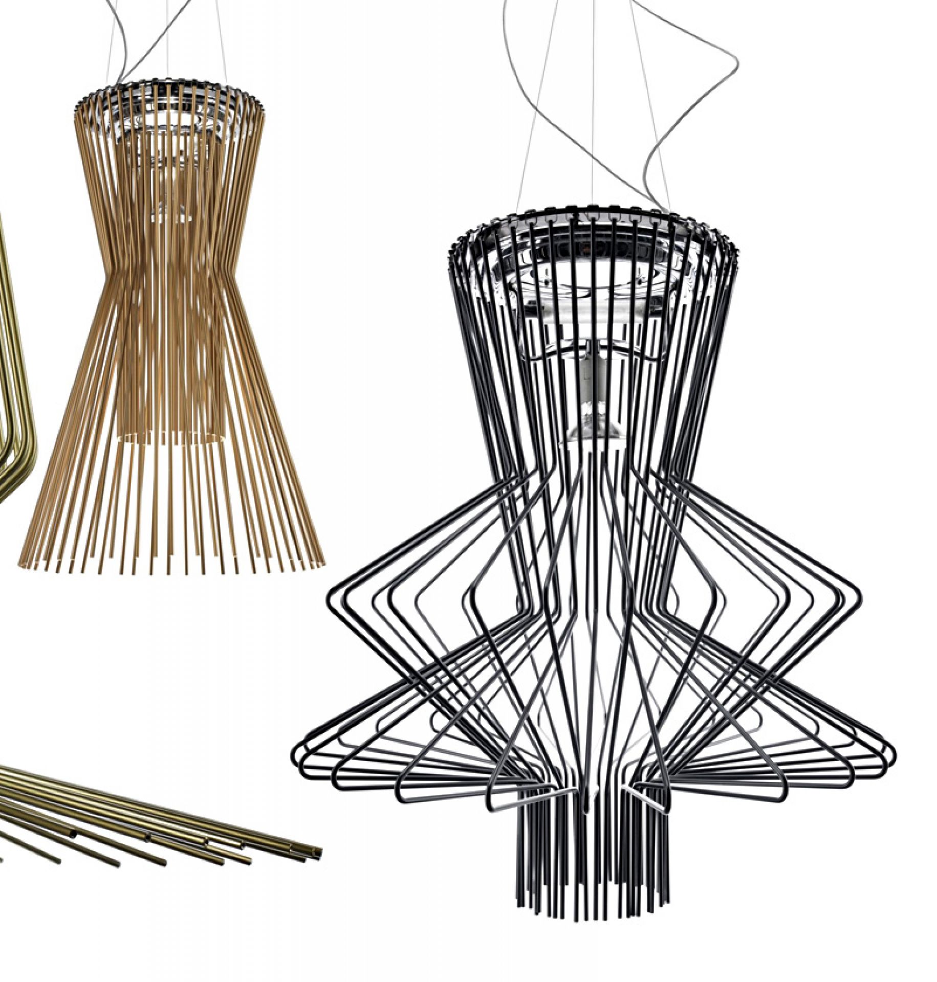 Allegretto Vivace Pendelleuchte von Foscarini in Gold und Schwarz, moderne Designlampe für Wohnzimmer.