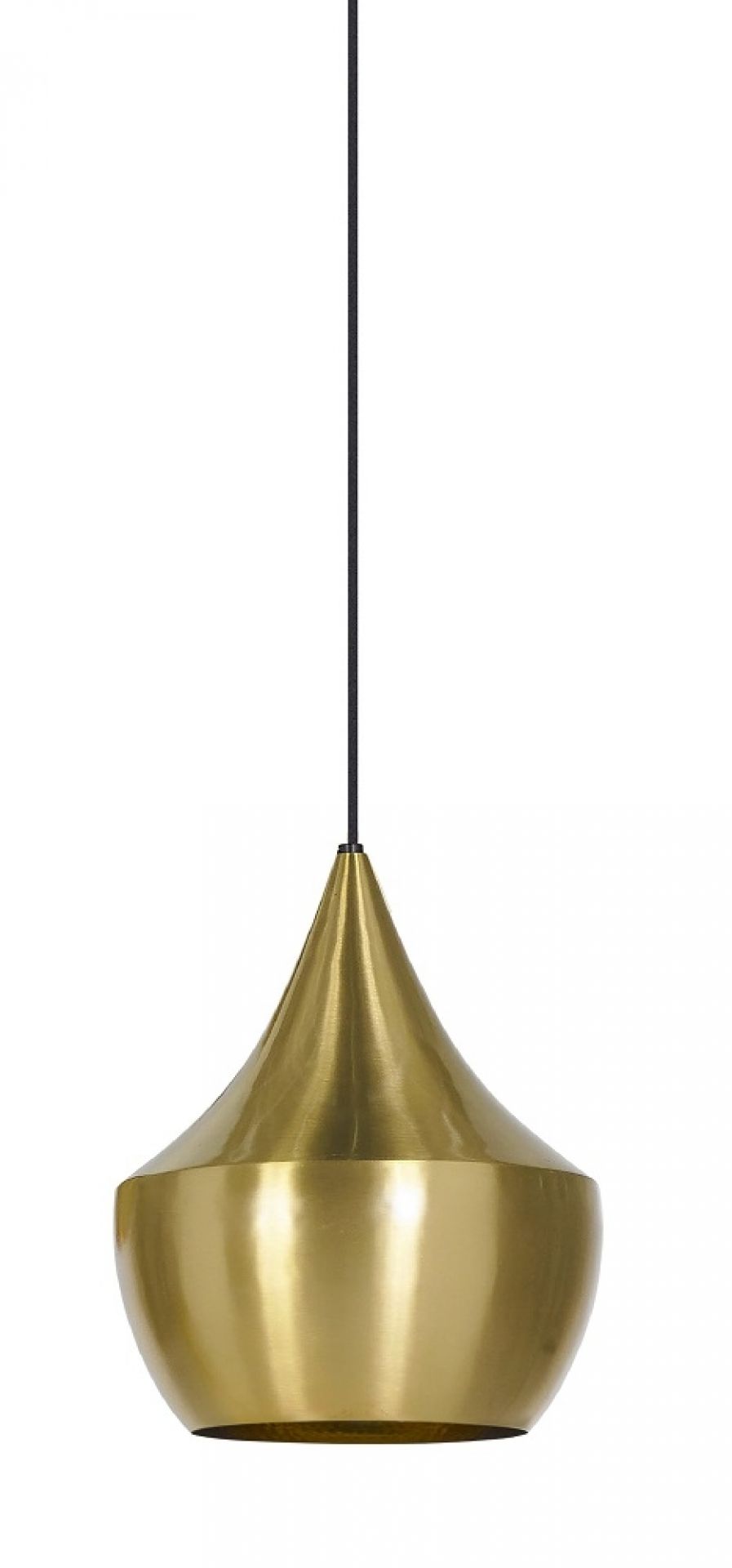 Goldene Beat Fat Pendelleuchte von Tom Dixon, moderne Hängelampe für Wohnzimmer und Essbereich.