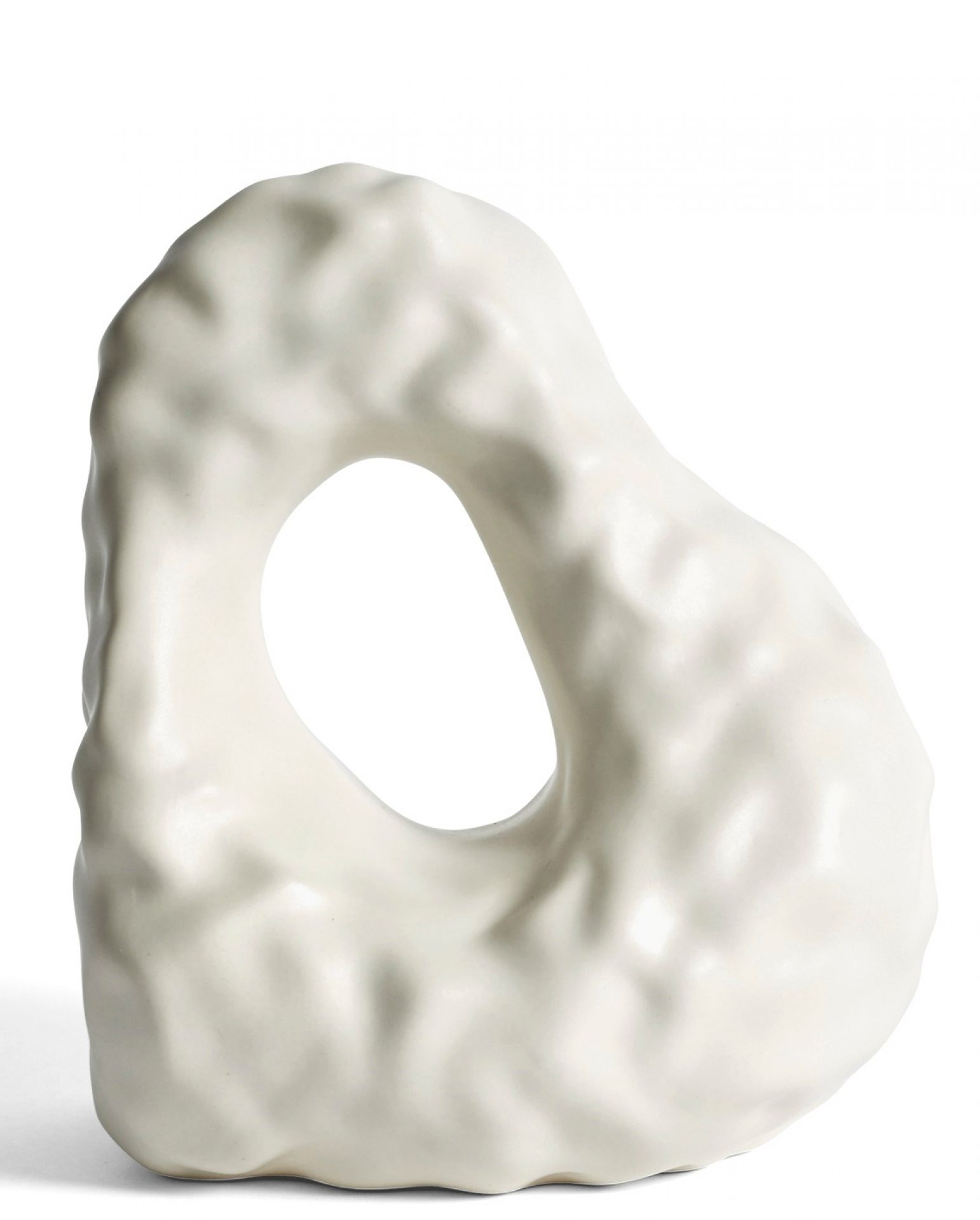 W&S Boulder Bookend Buchstütze von Hay, einzeln, in Weiß, abstrakte Form mit Loch.